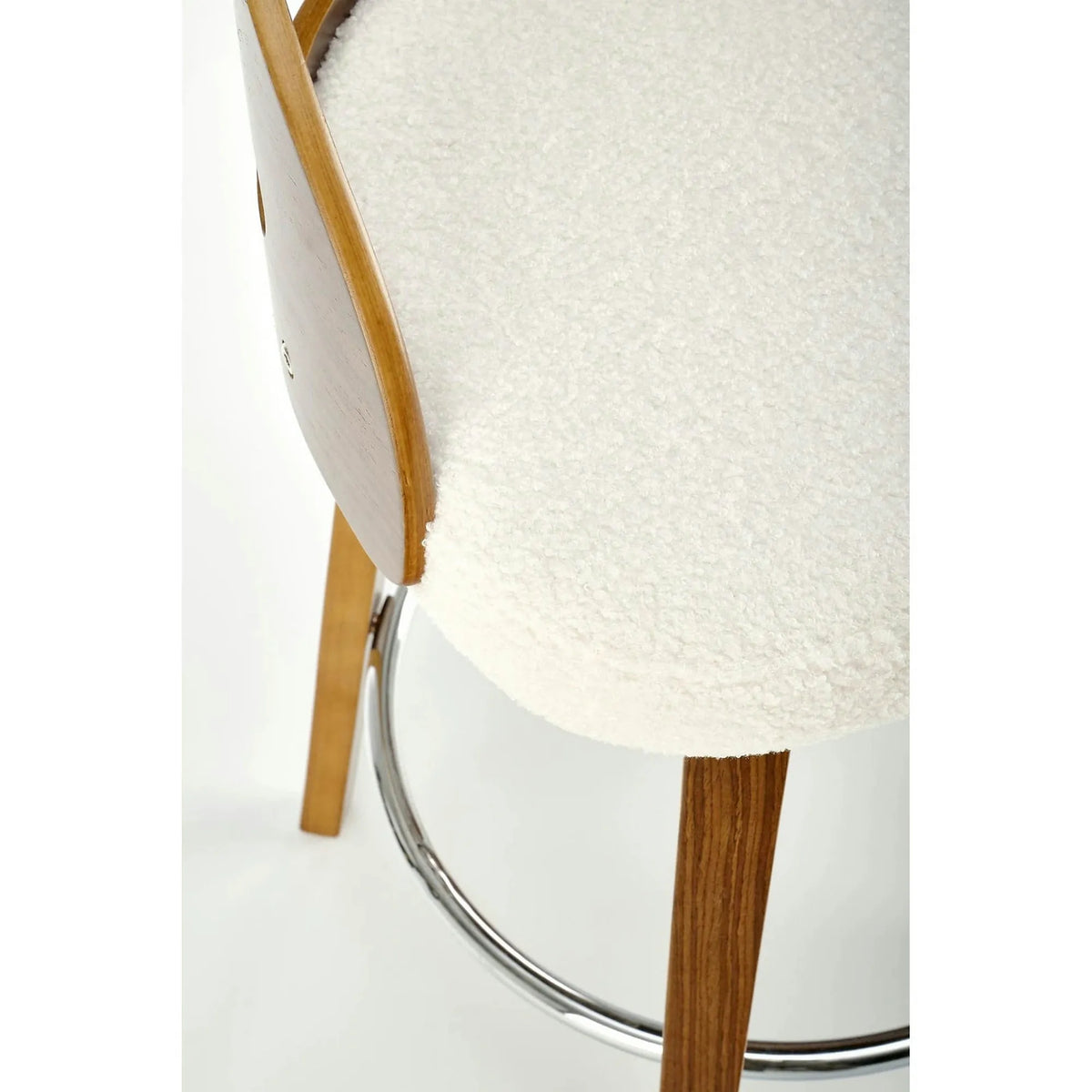 Scaun din lemn tapitat H110, crem/nuc, stofa bucle/otel, 47x43x84 cm