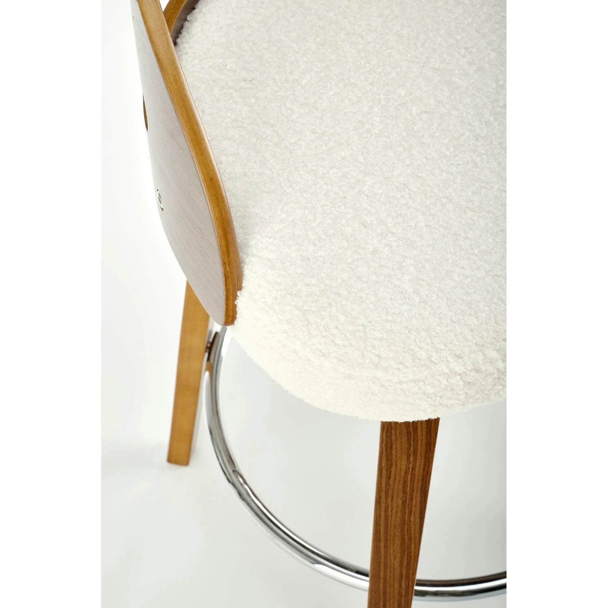 Scaun din lemn tapitat H110, crem/nuc, stofa bucle/otel, 47x43x84 cm