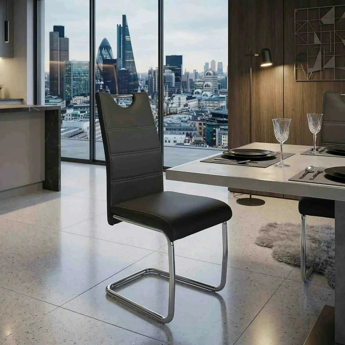 Scaun dining ABIRA NEW, gri inchis/crom, piele ecologica/metal, 44x57x99 cm