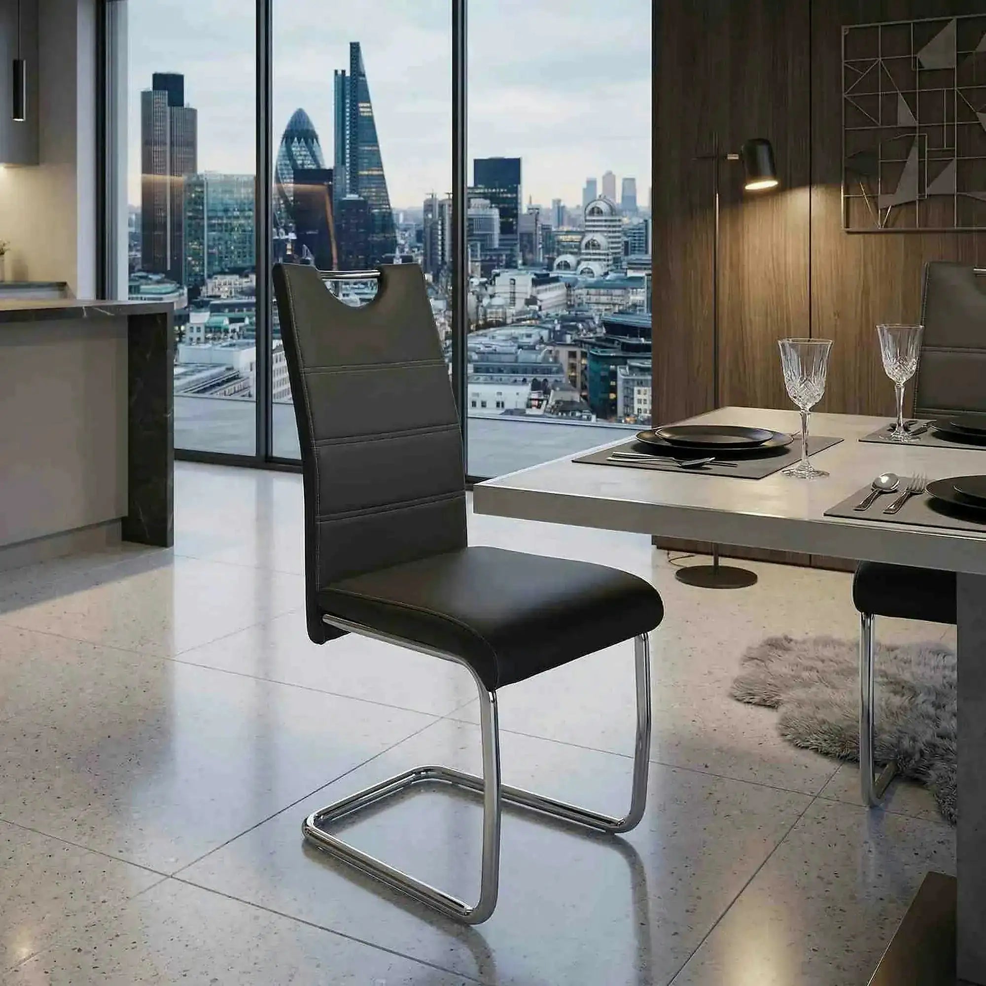 Scaun dining ABIRA NEW, gri inchis/crom, piele ecologica/metal, 44x57x99 cm
