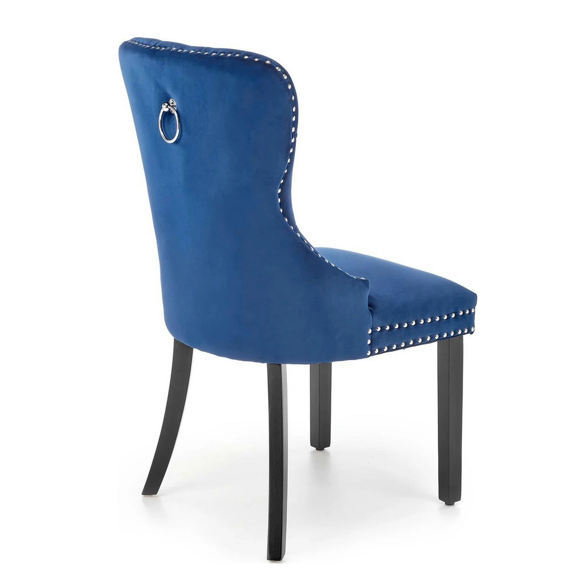 Scaun dining clasic MIYA, albastru/negru, stofa catifelata/lemn, 54x60x100 cm