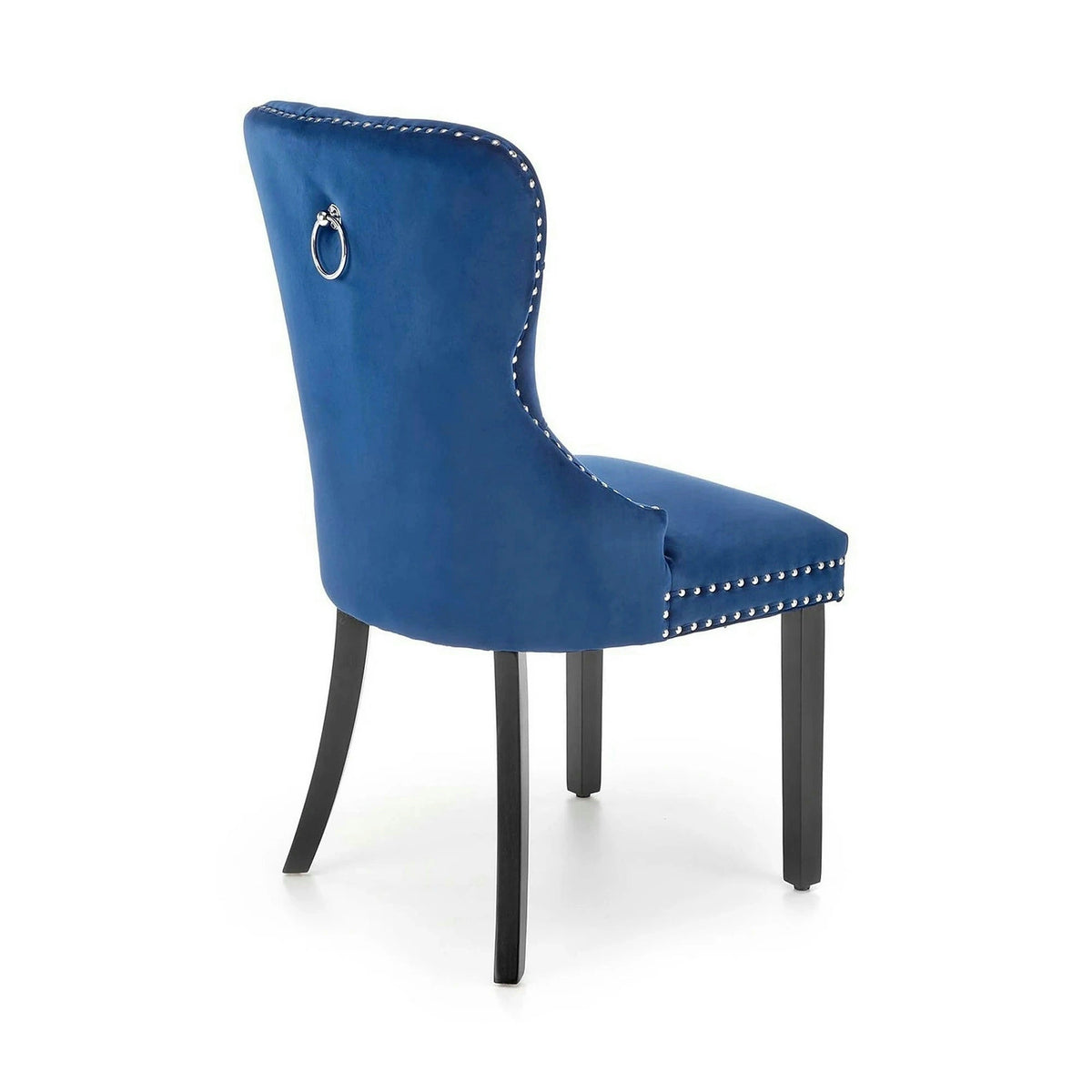 Scaun dining clasic MIYA, albastru/negru, stofa catifelata/lemn, 54x60x100 cm