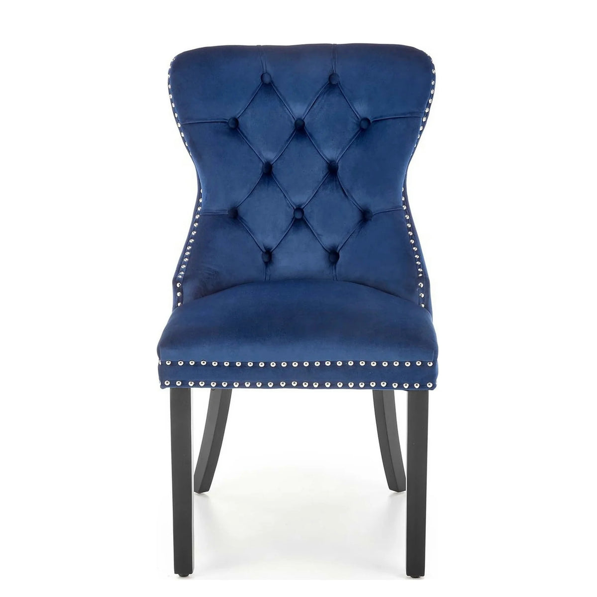 Scaun dining clasic MIYA, albastru/negru, stofa catifelata/lemn, 54x60x100 cm