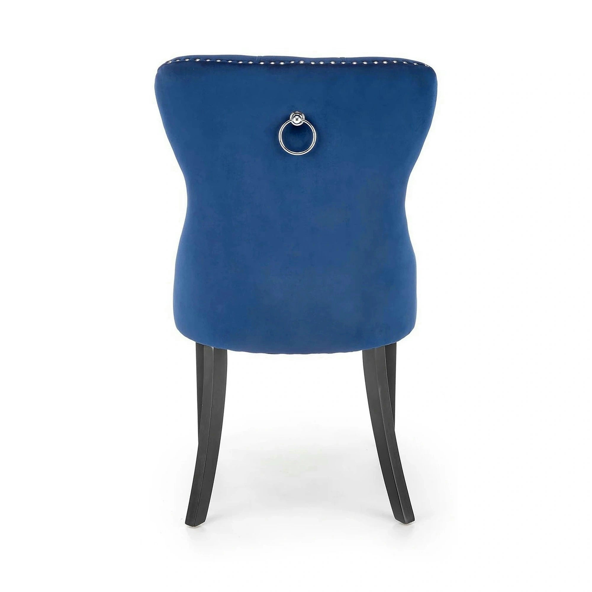 Scaun dining clasic MIYA, albastru/negru, stofa catifelata/lemn, 54x60x100 cm