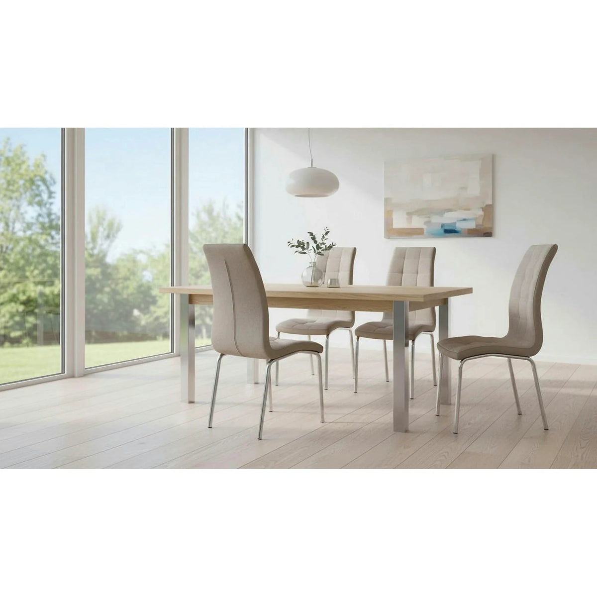 Scaun dining GERDA NEW, bej/crom, textil/piele ecologica/metal, 42x58x103 cm