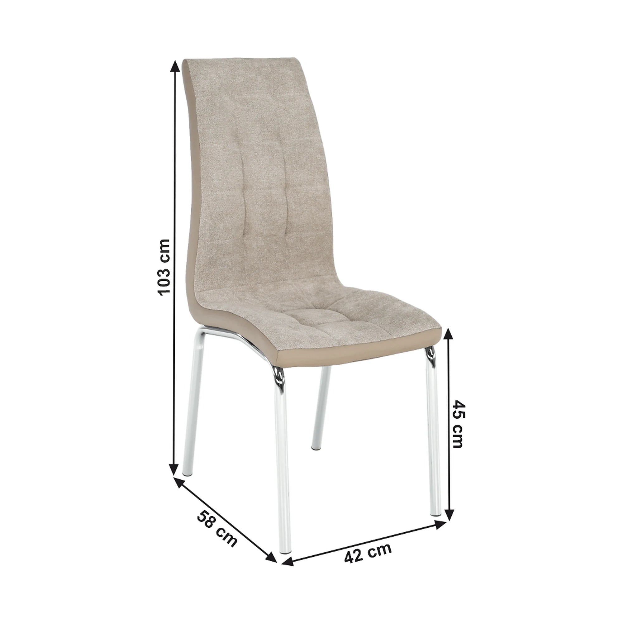 Scaun dining GERDA NEW, bej/crom, textil/piele ecologica/metal, 42x58x103 cm