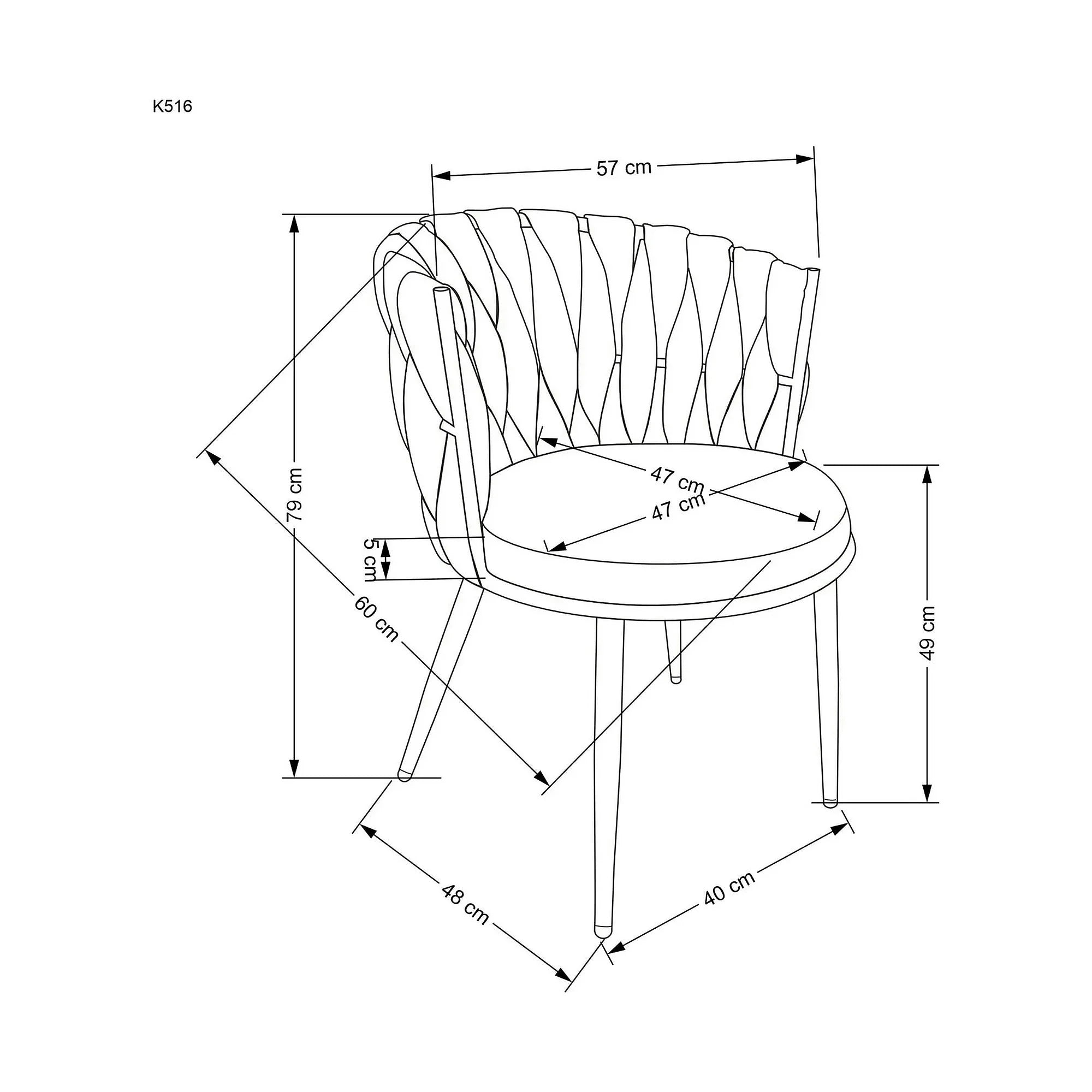 Scaun dining modern K516, gri/negru, stofa/otel, 57x60x79 cm