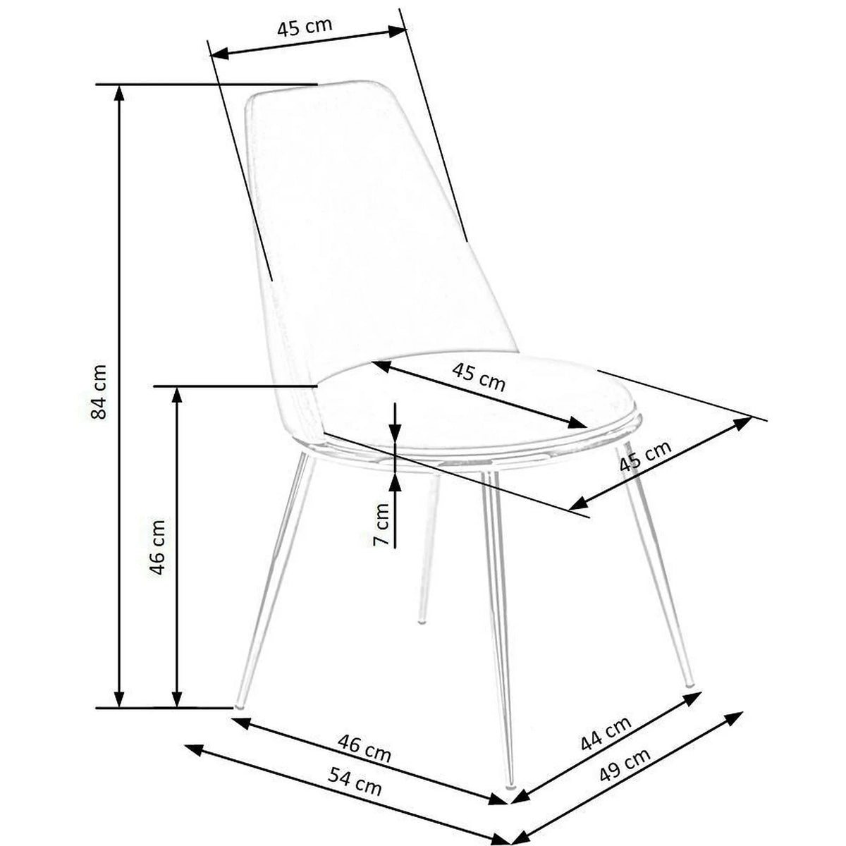 Scaun dining roz K460, stofa catifelata/metal, 49x54x84 cm