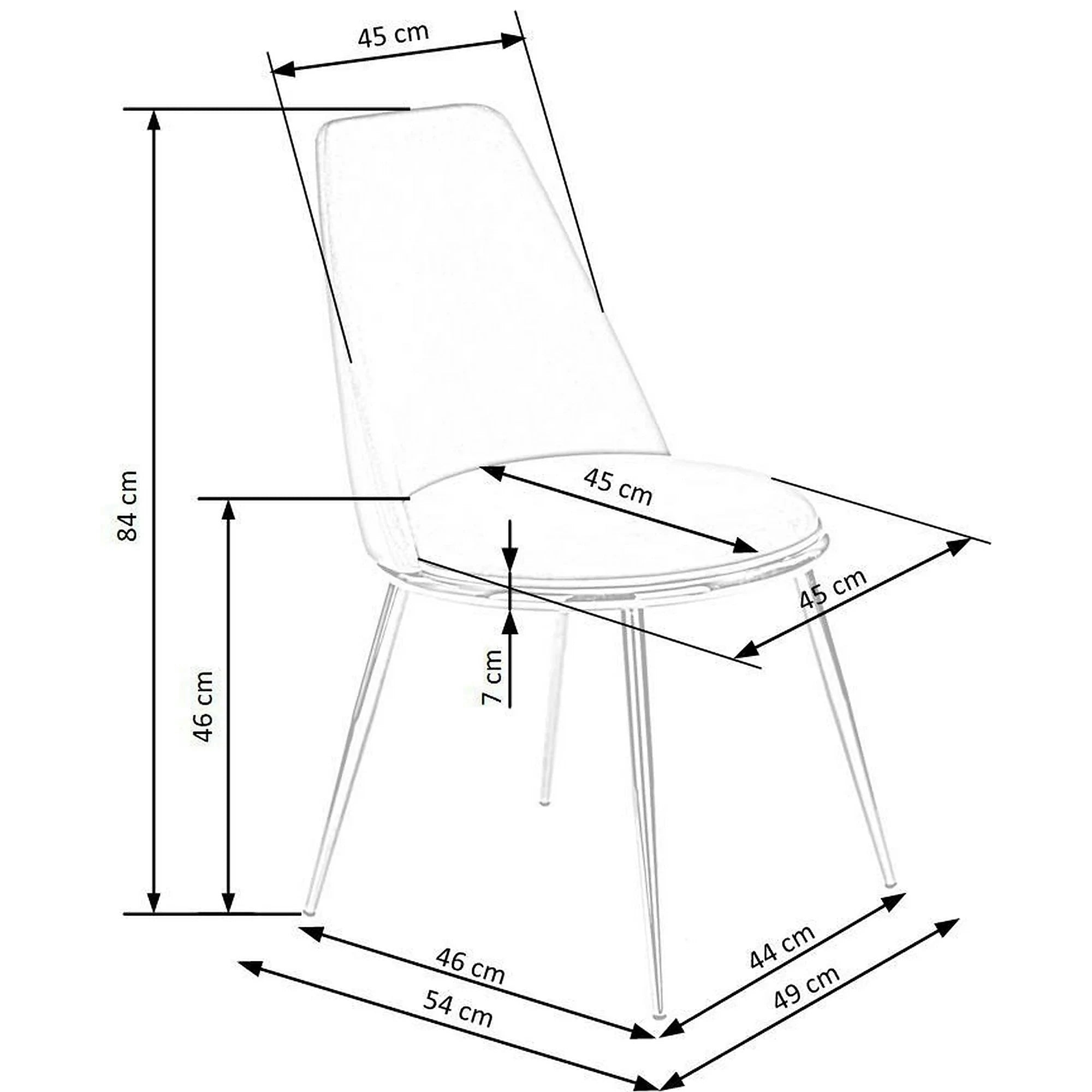 Scaun dining roz K460, stofa catifelata/metal, 49x54x84 cm