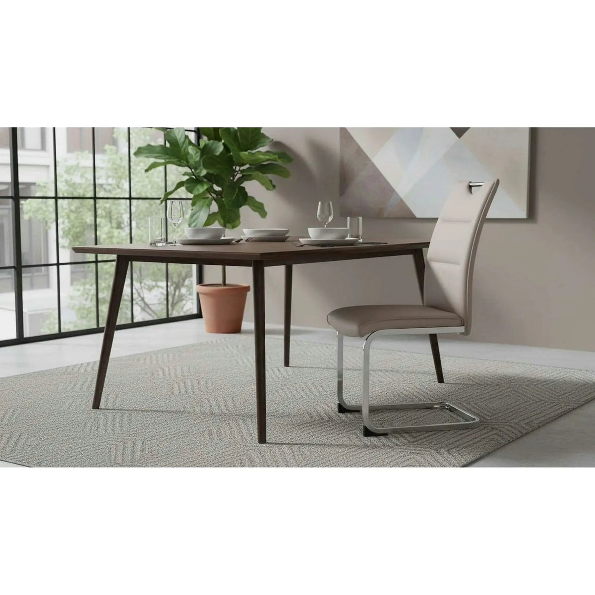 Scaun dining TOSENA, maro deschis/crom, piele ecologica/metal, 44x61x98 cm