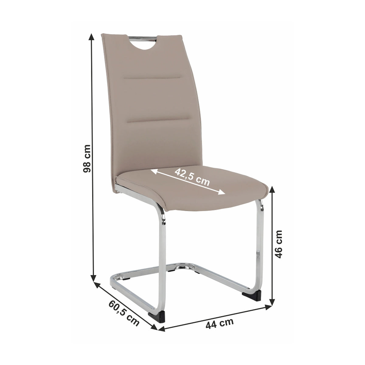 Scaun dining TOSENA, maro deschis/crom, piele ecologica/metal, 44x61x98 cm