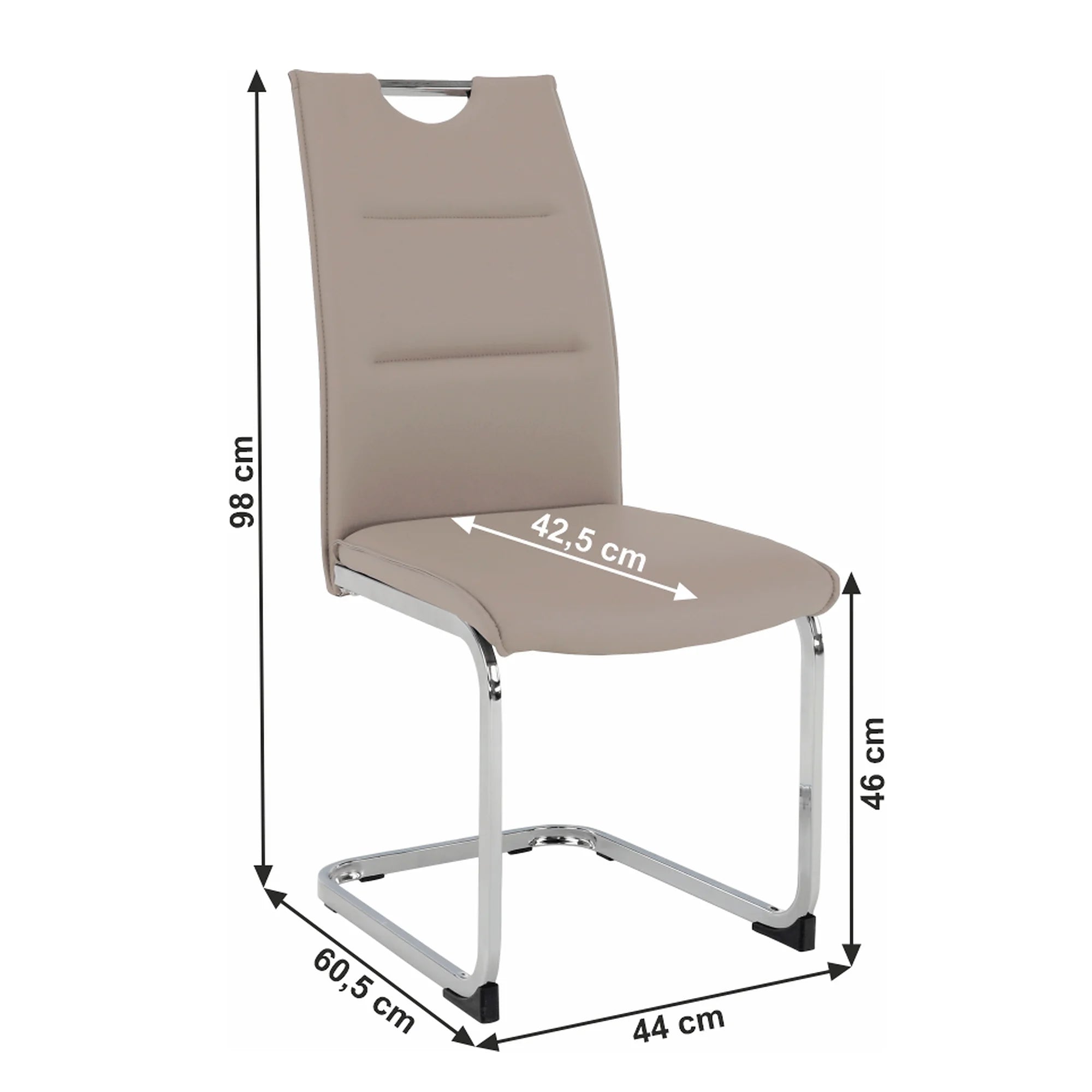 Scaun dining TOSENA, maro deschis/crom, piele ecologica/metal, 44x61x98 cm