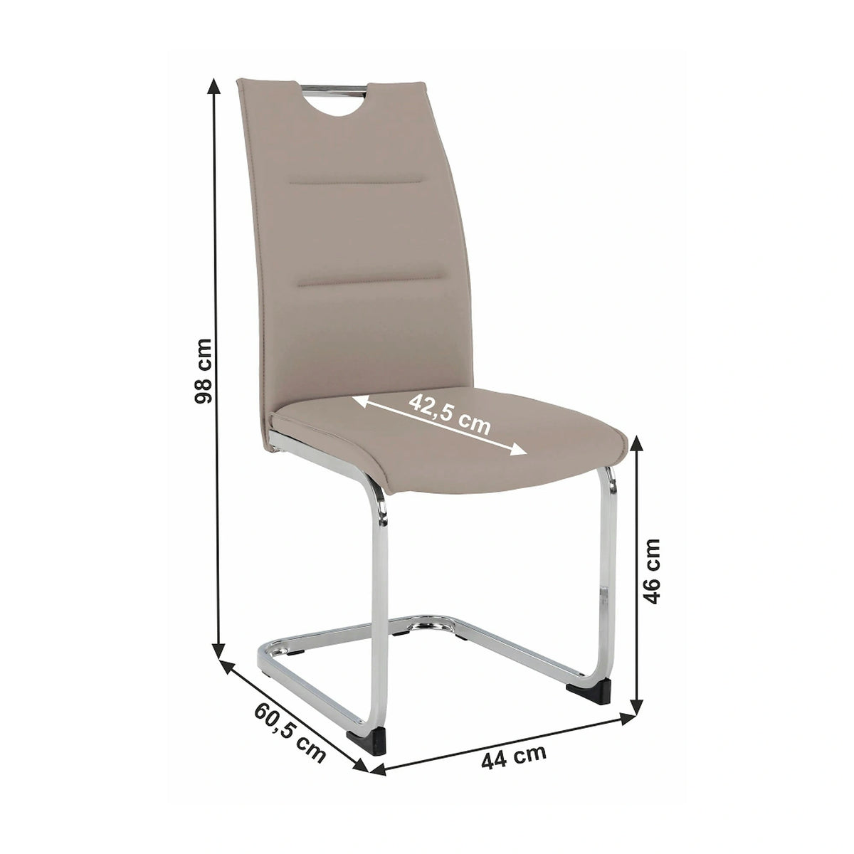 Scaun dining TOSENA, maro deschis/crom, piele ecologica/metal, 44x61x98 cm