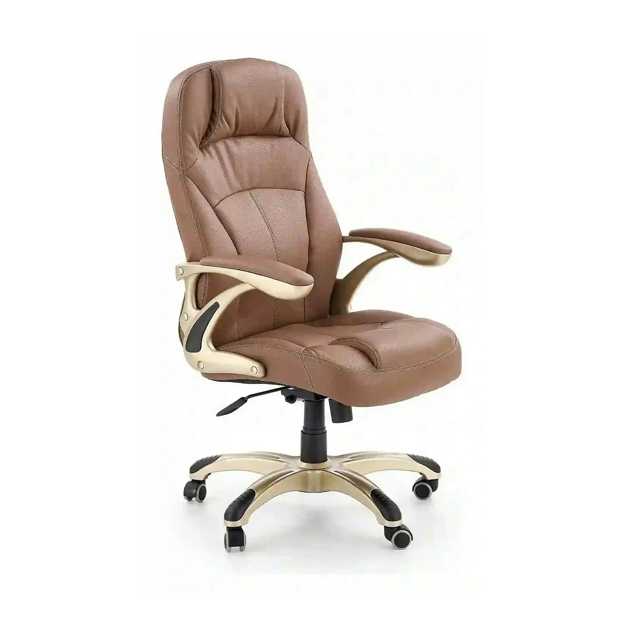 Scaun directorial CARLOS, maro deschis, piele ecologica perforata/metal, 66x70x106/114 cm