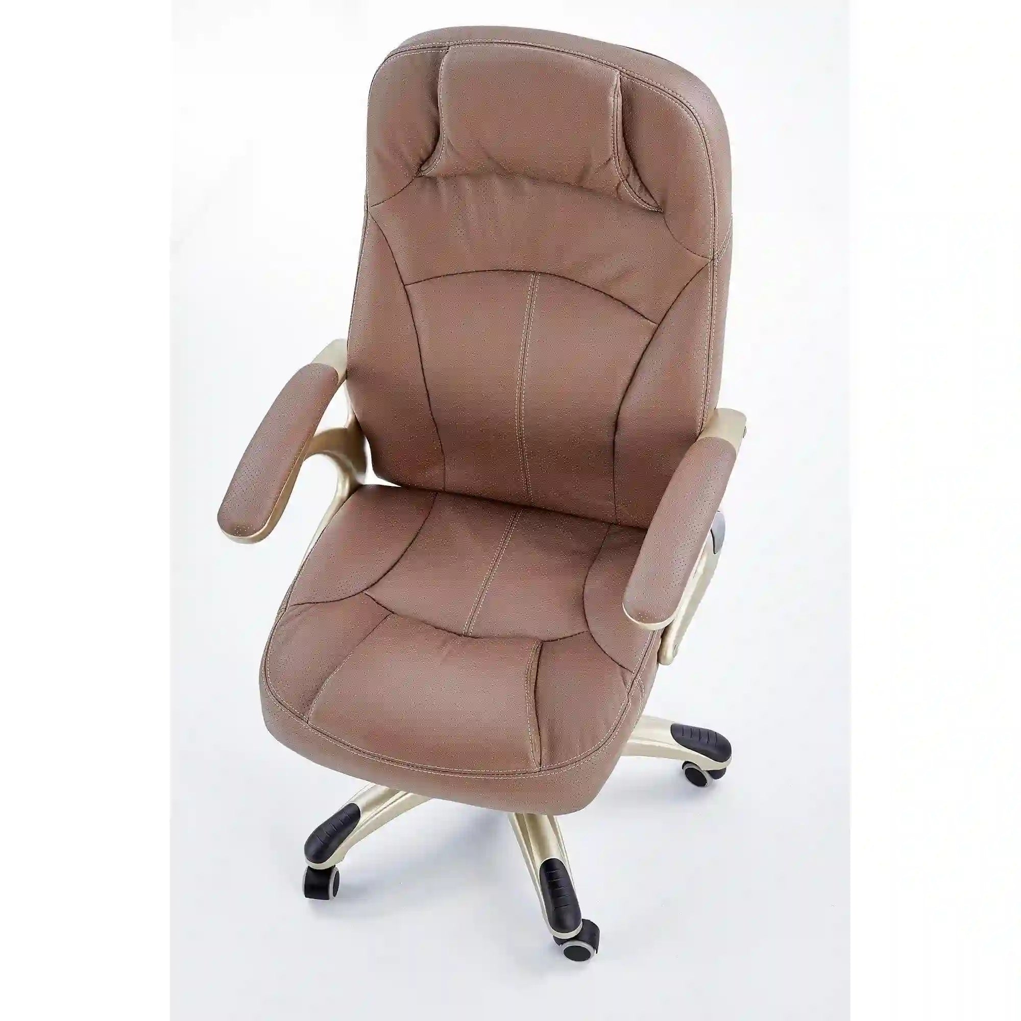 Scaun directorial CARLOS, maro deschis, piele ecologica perforata/metal, 66x70x106/114 cm