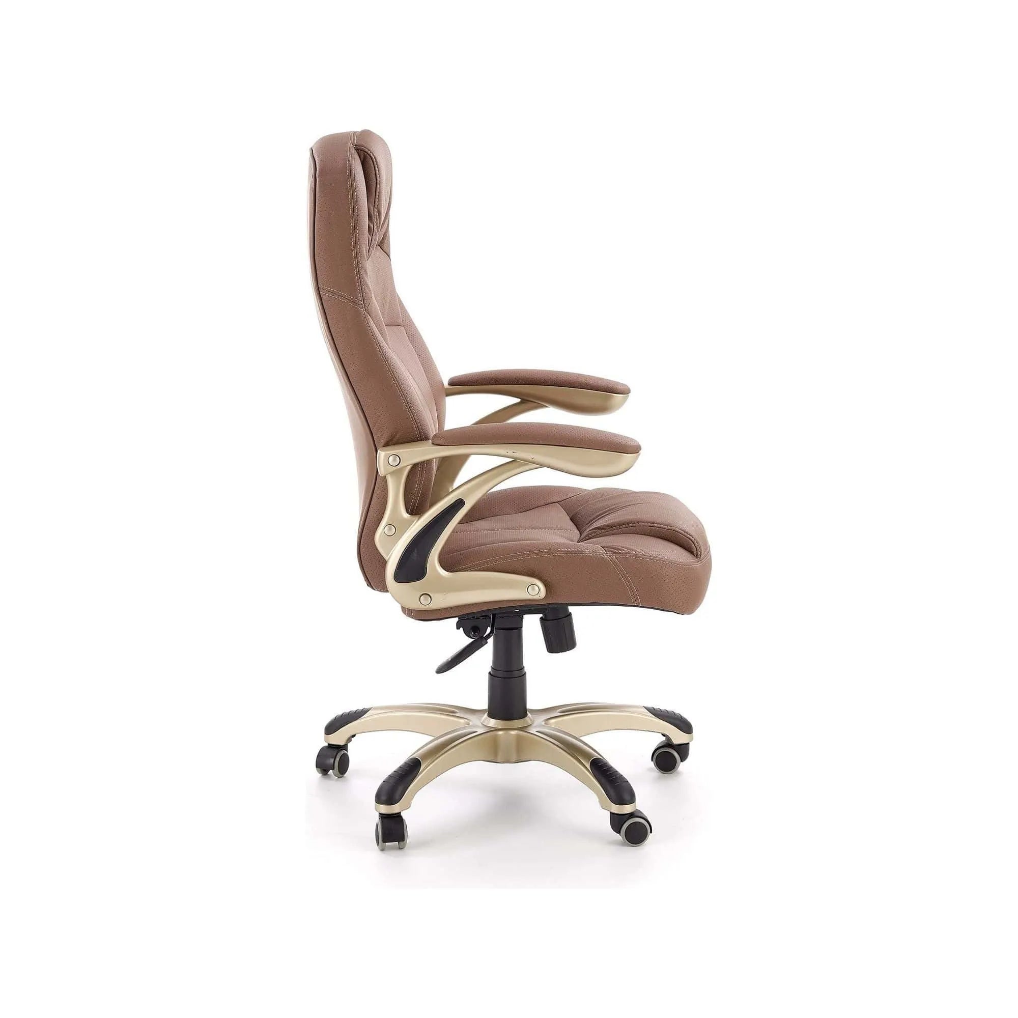 Scaun directorial CARLOS, maro deschis, piele ecologica perforata/metal, 66x70x106/114 cm