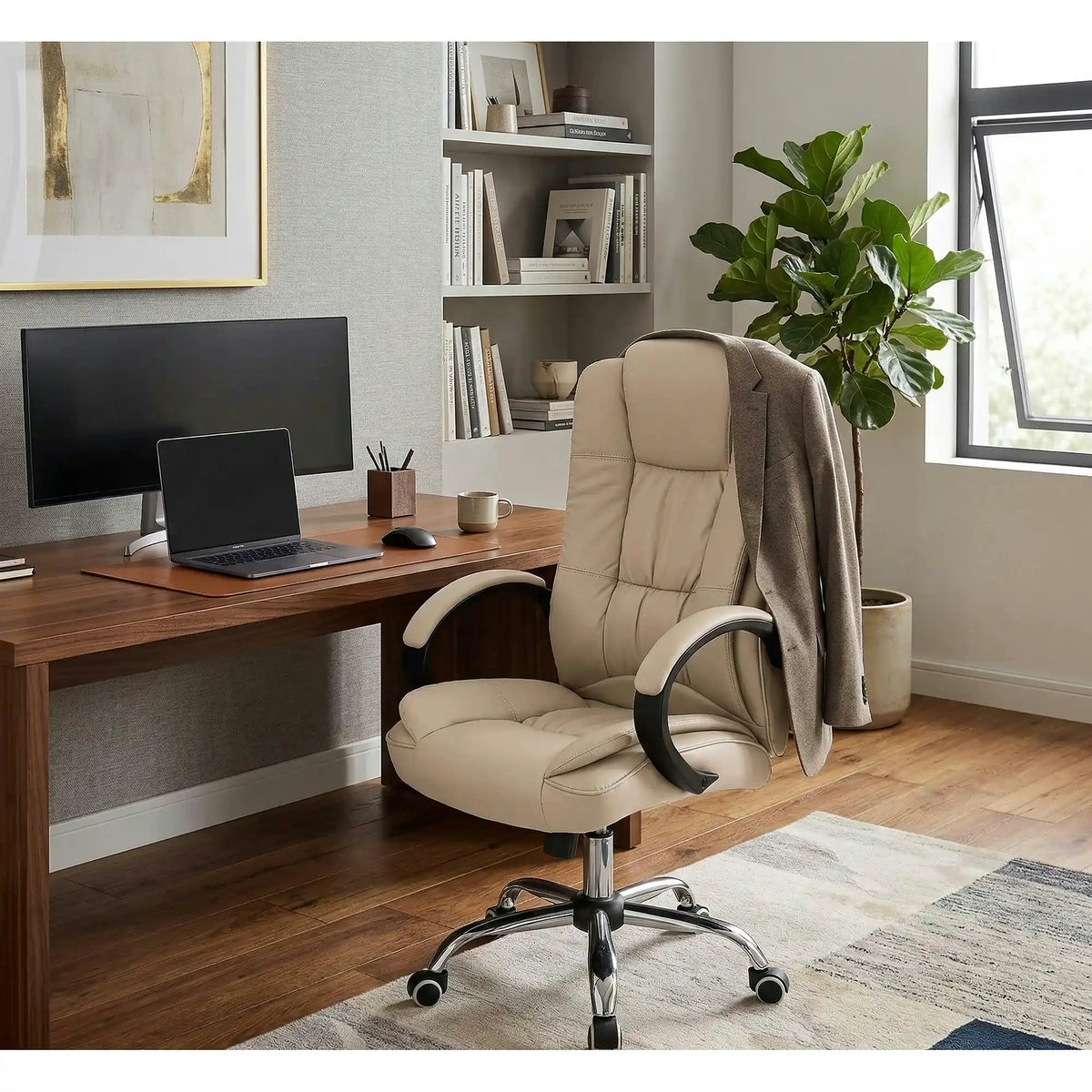 Scaun directorial RELAX, bej, piele ecologica, 64x75x110/118 cm