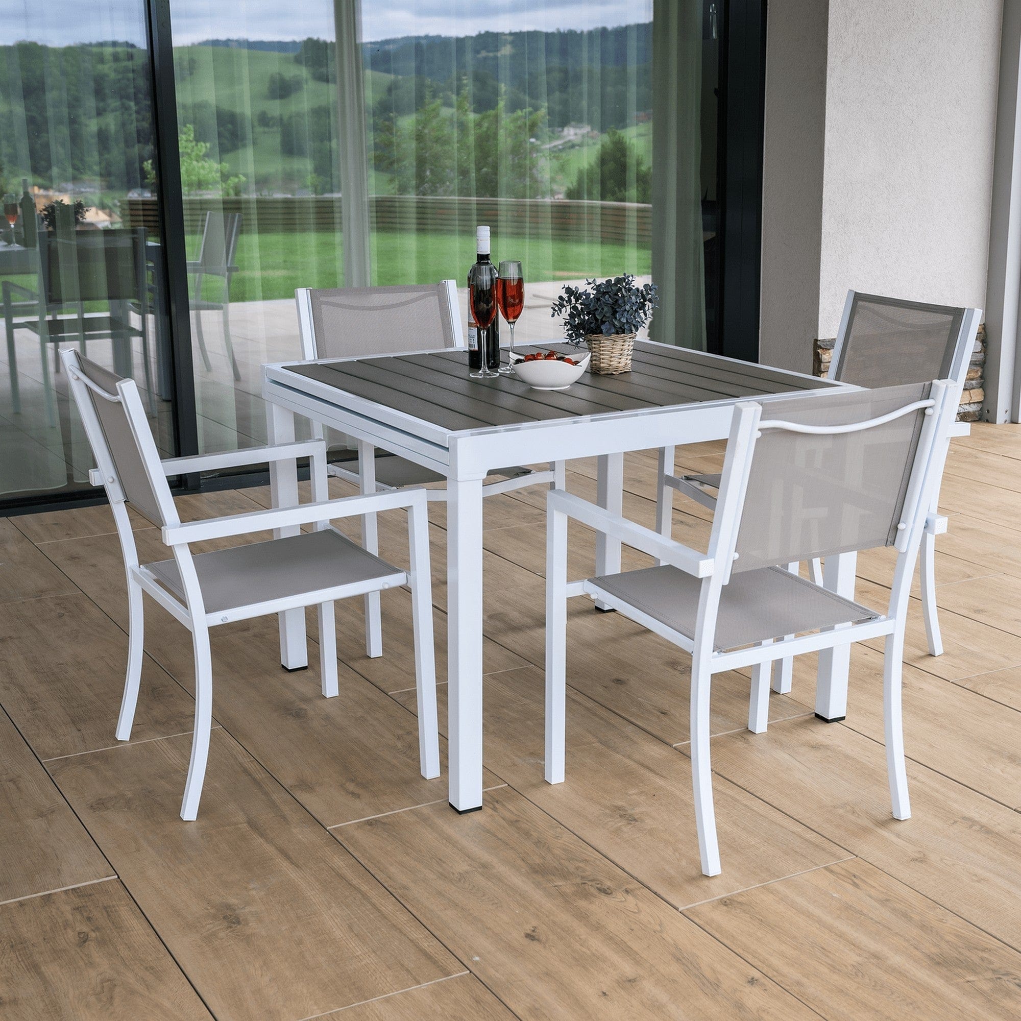 Scaun DORIO, gri deschis/alb, material textil/otel, 56x62x86 cm