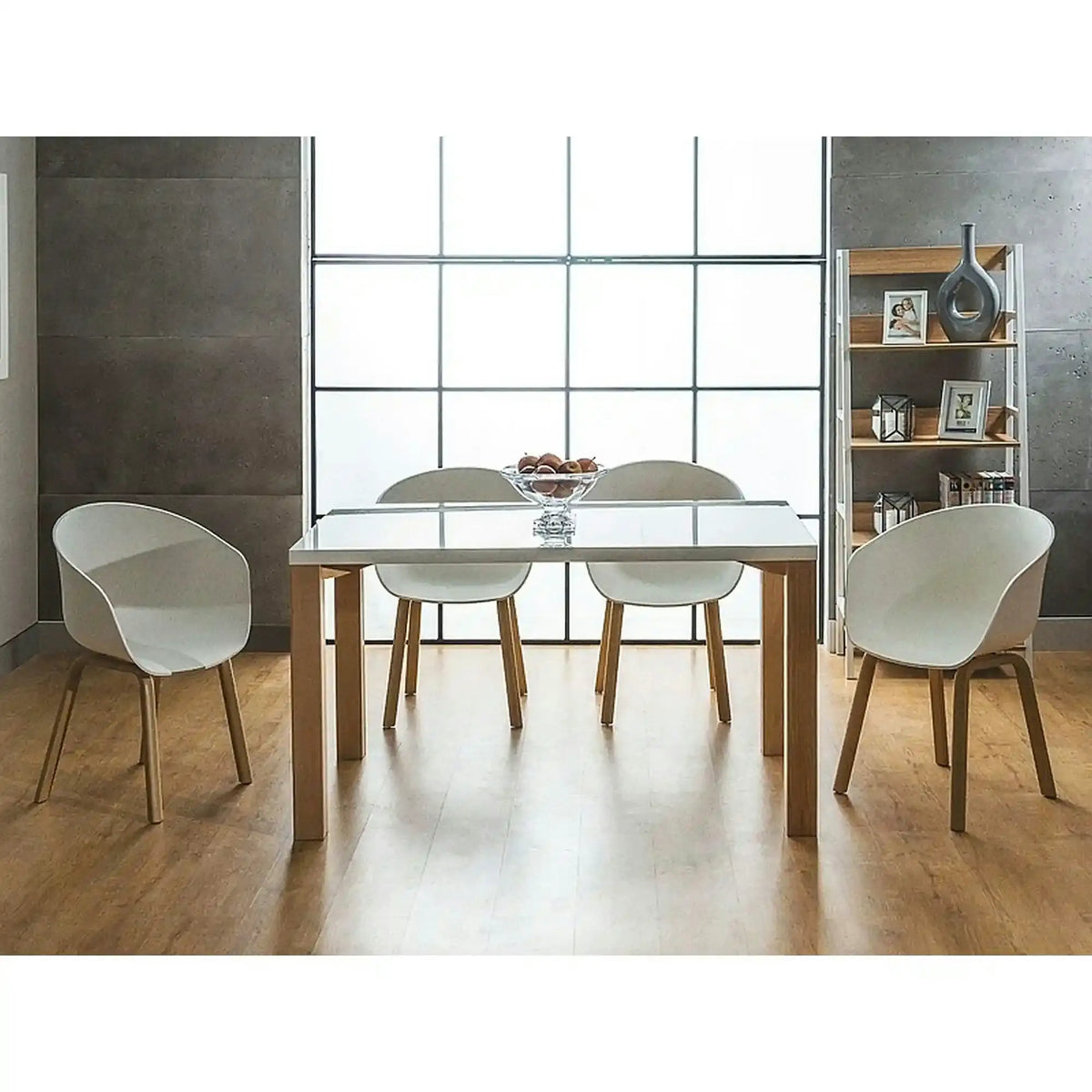 Scaun EGO, alb/stejar, plastic/metal, 56x42x80 cm