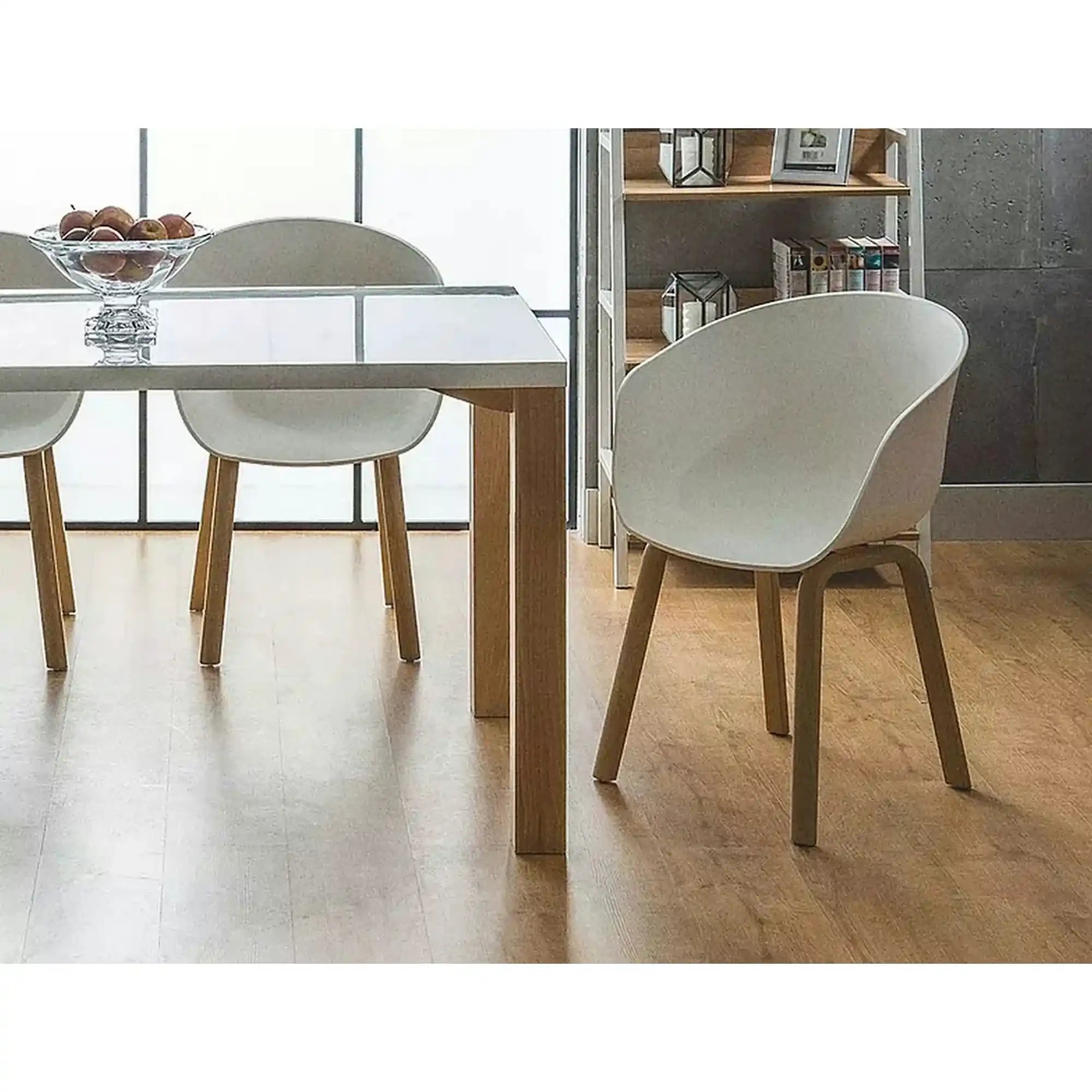 Scaun EGO, alb/stejar, plastic/metal, 56x42x80 cm