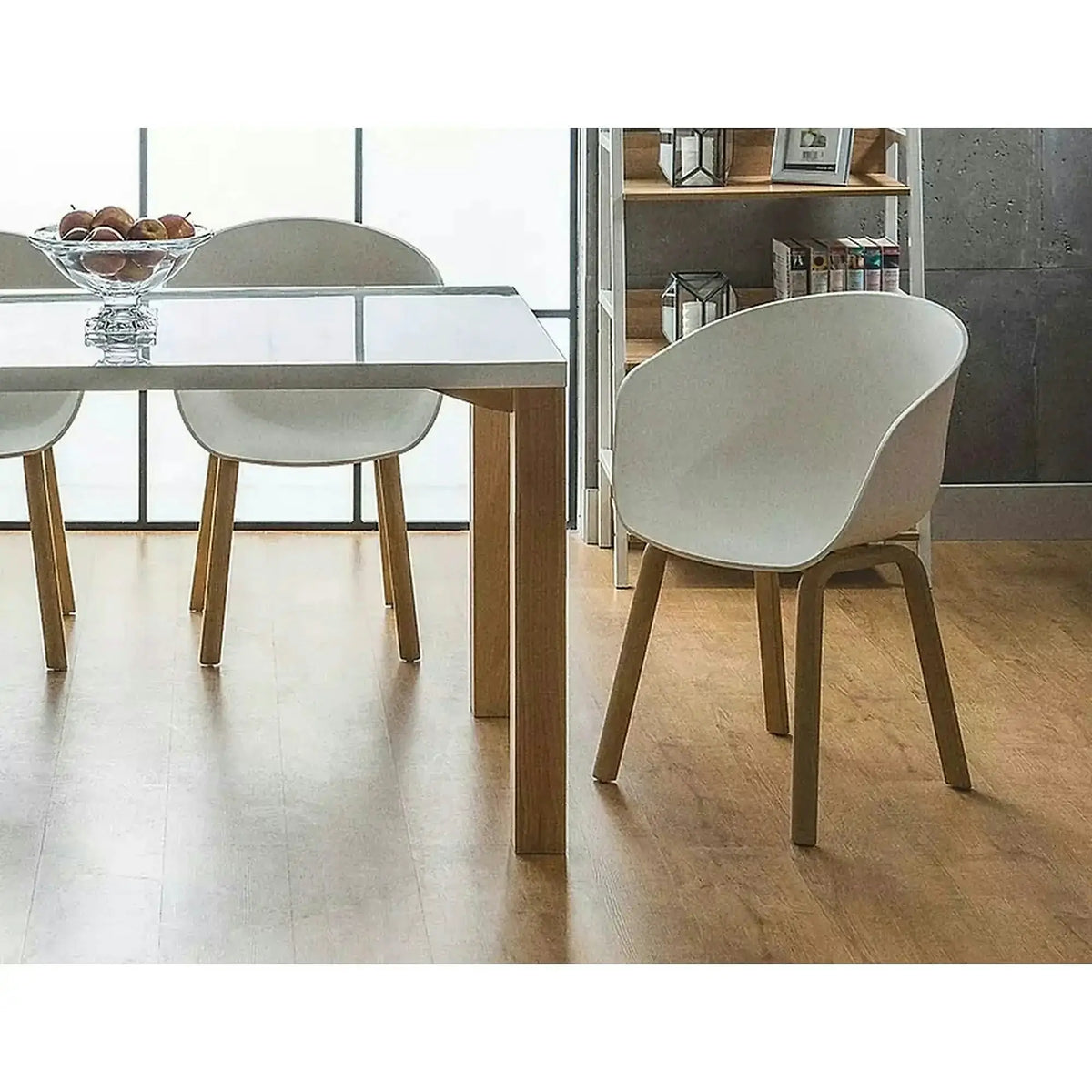 Scaun EGO, alb/stejar, plastic/metal, 56x42x80 cm