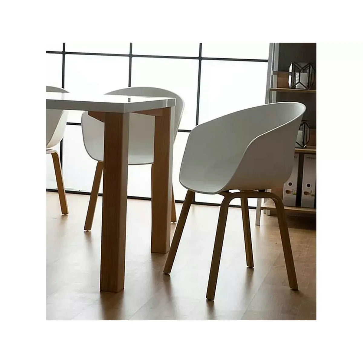 Scaun EGO, alb/stejar, plastic/metal, 56x42x80 cm