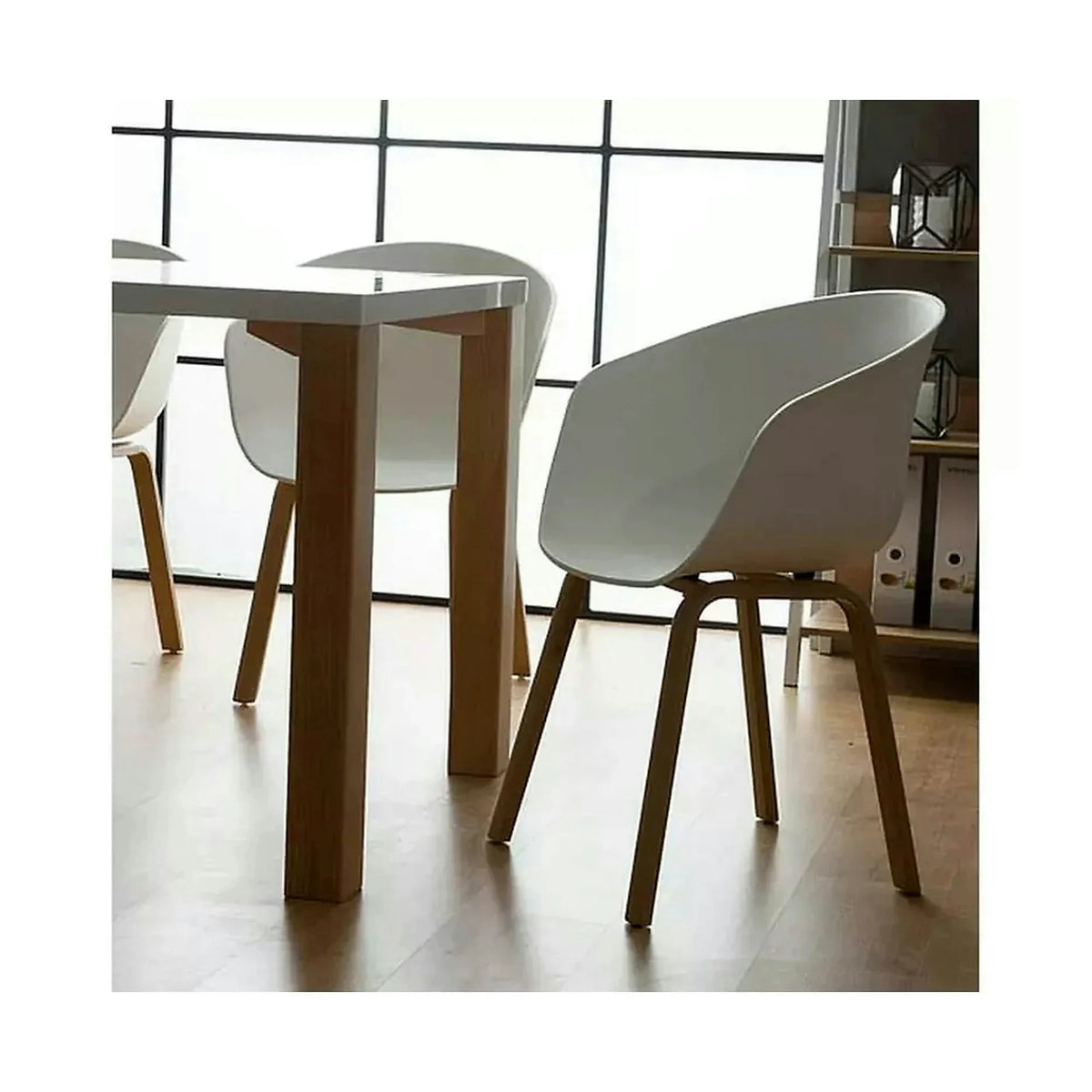 Scaun EGO, alb/stejar, plastic/metal, 56x42x80 cm
