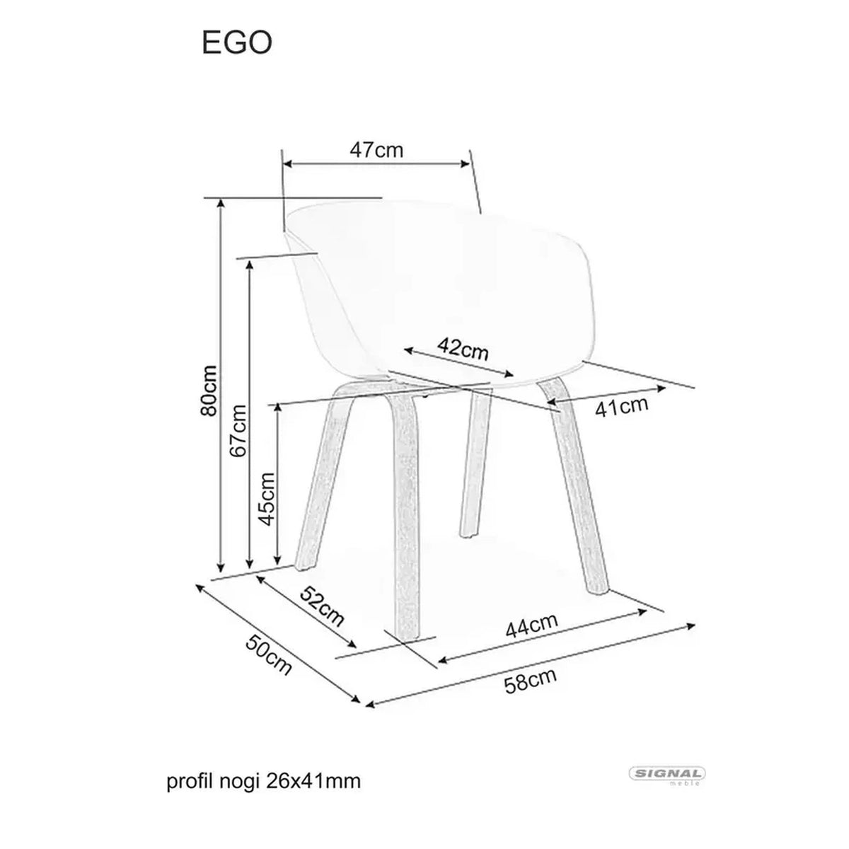 Scaun EGO, alb/stejar, plastic/metal, 56x42x80 cm
