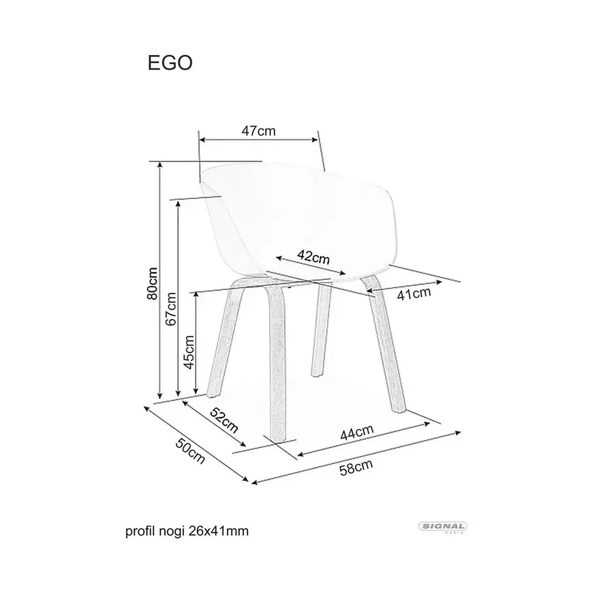 Scaun EGO, alb/stejar, plastic/metal, 56x42x80 cm