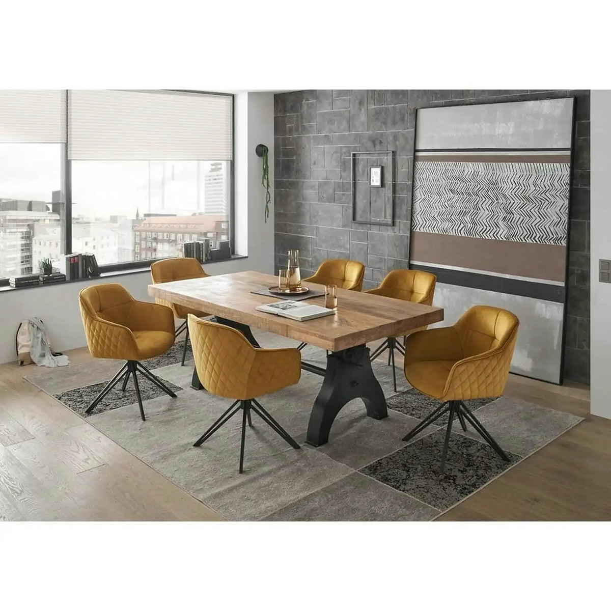 Scaun EMMA, galben/negru, stofa/metal, 59x62x82 cm