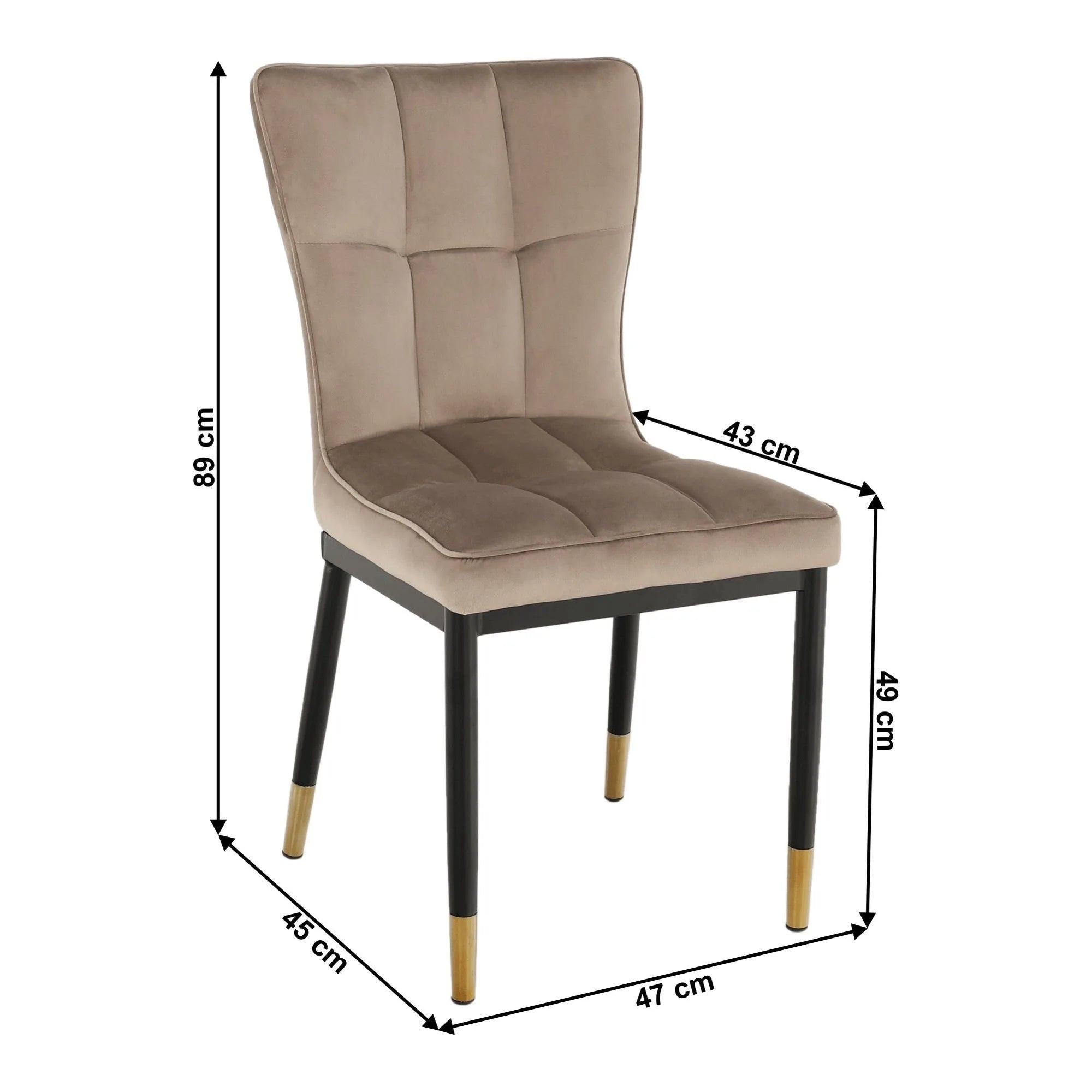 Scaun EPONA, bej/negru, stofa catifelata/metal, 47x45x89 cm