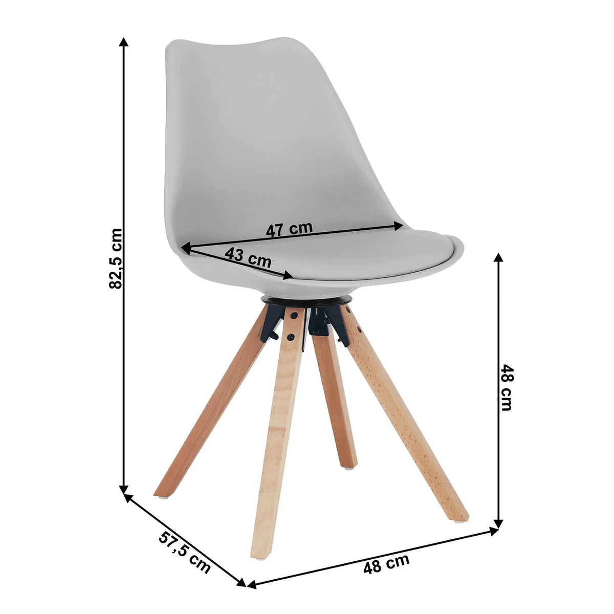 Scaun ETOSA, gri deschis/fag, piele ecologica/plastic/lemn, 48x58x83 cm