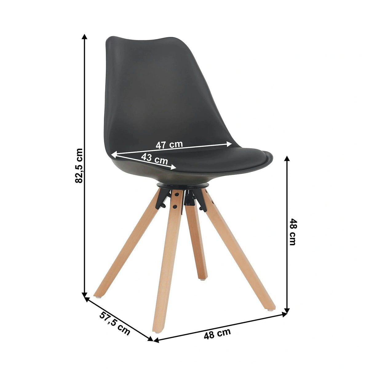 Scaun ETOSA, gri inchis/fag, piele ecologica/plastic/lemn, 48x58x83 cm