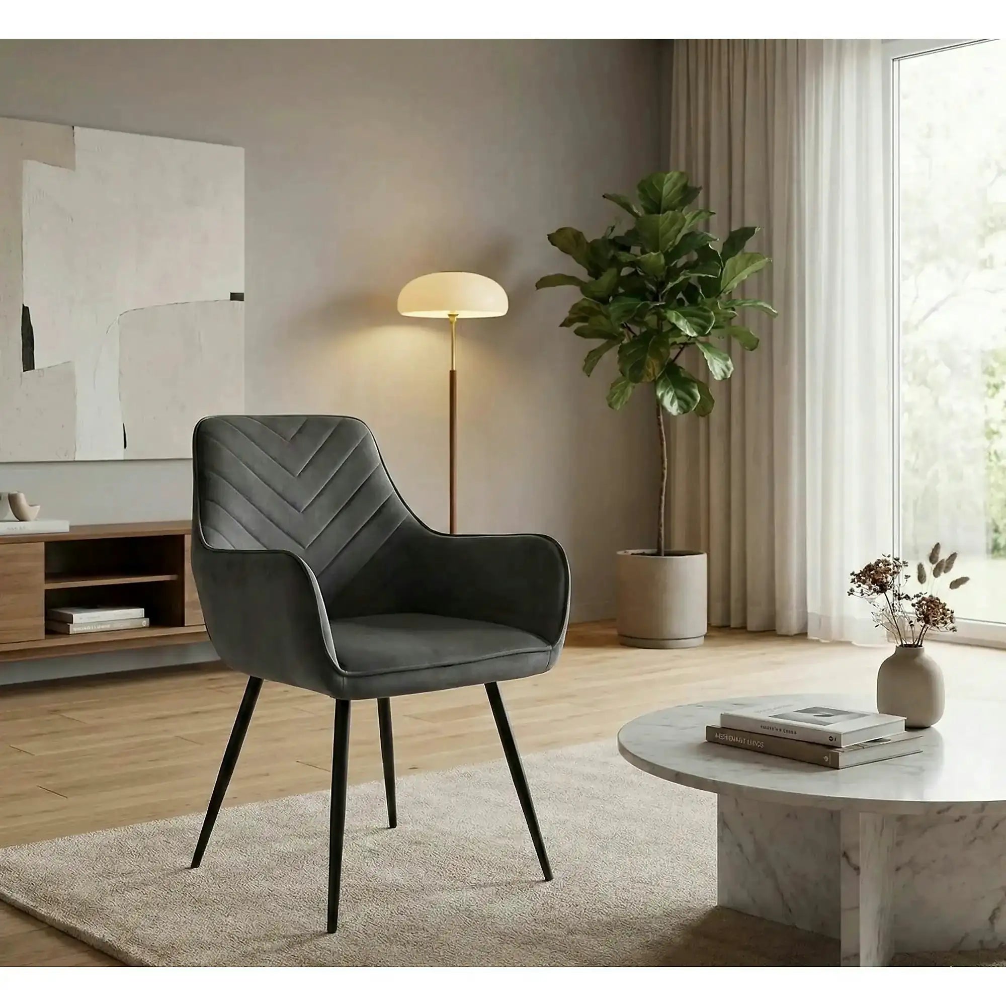 Scaun FIG, gri/negru, stofa catifelata/metal, 57x47x85 cm