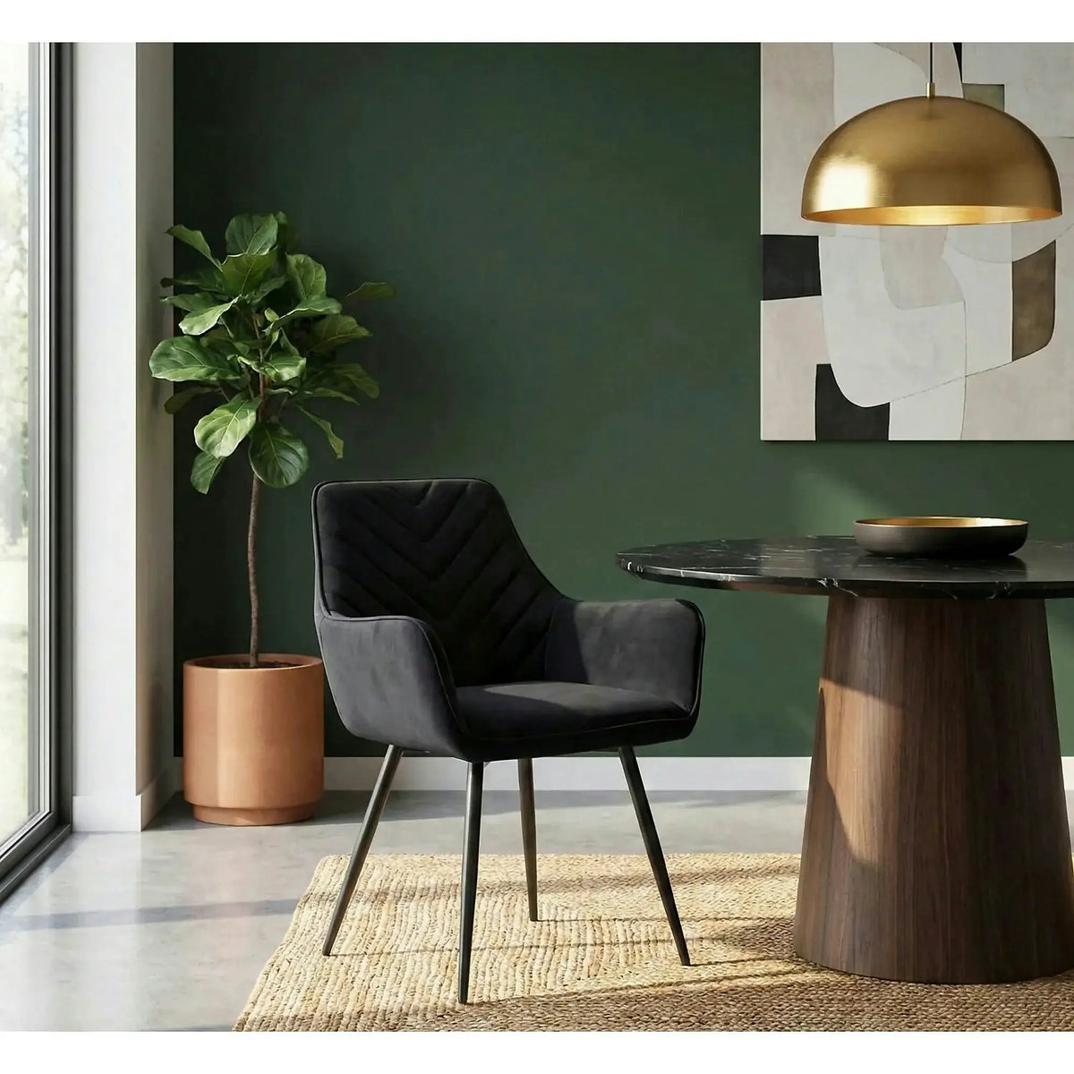 Scaun FIG, negru, stofa catifelata/metal, 57x47x85 cm