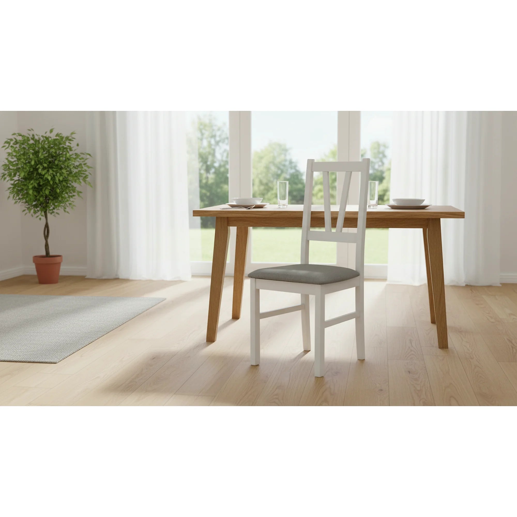Scaun FILO, alb/gri, stofa clasica/lemn, 43x50x94 cm