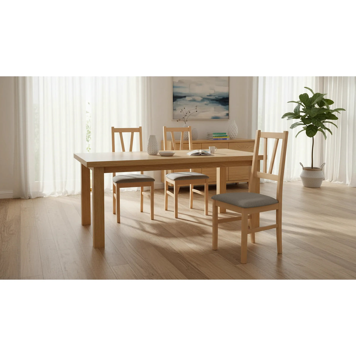 Scaun FILO, stejar auriu/gri, stofa clasica/lemn, 43x50x94 cm