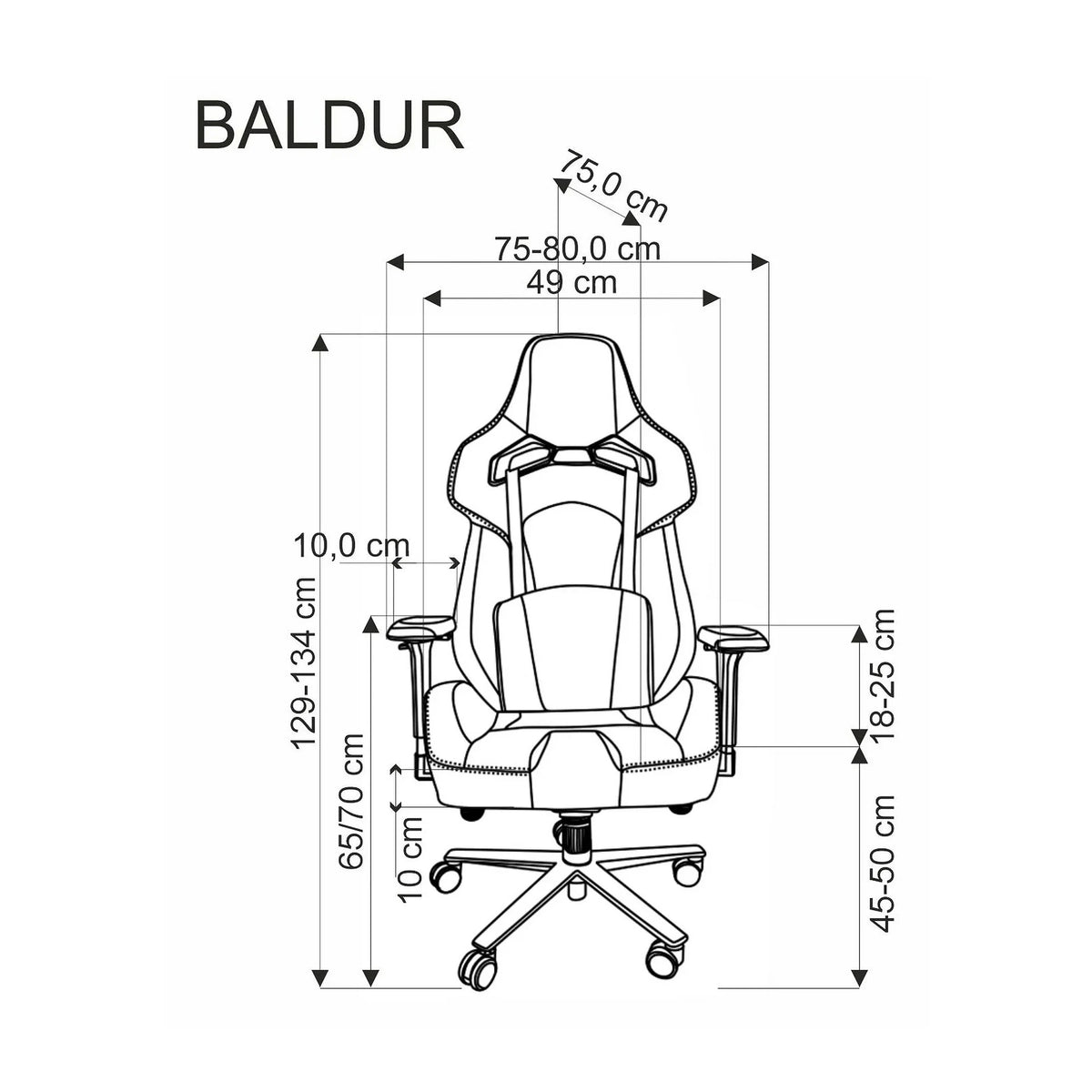 Scaun gaming BALDUR, negru, piele ecologica/metal, 80x75x129/134 cm