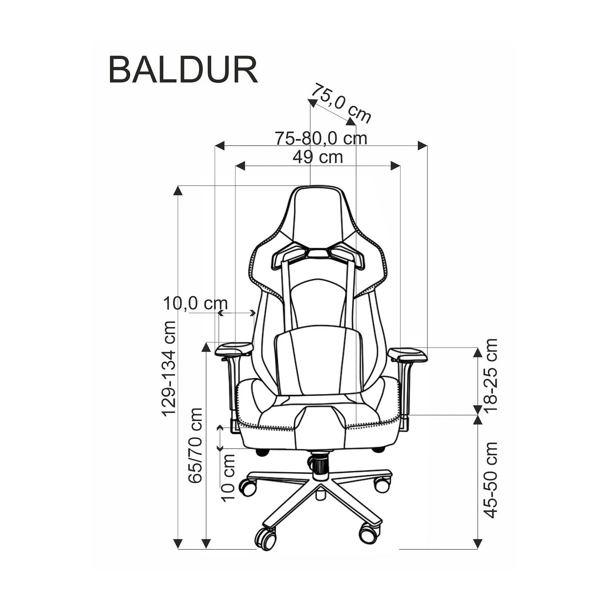 Scaun gaming BALDUR, negru, piele ecologica/metal, 80x75x129/134 cm
