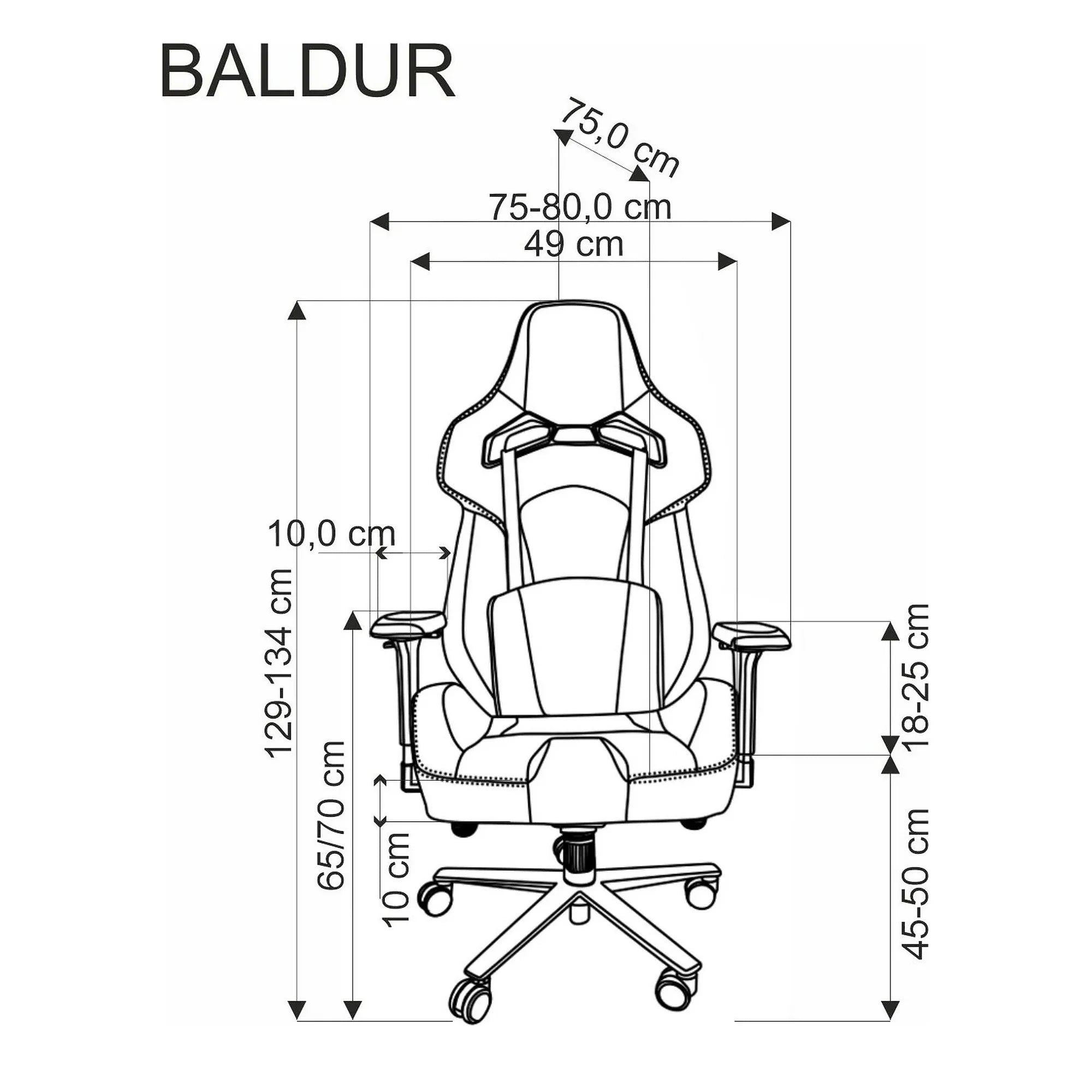 Scaun gaming BALDUR, negru, piele ecologica/metal, 80x75x129/134 cm