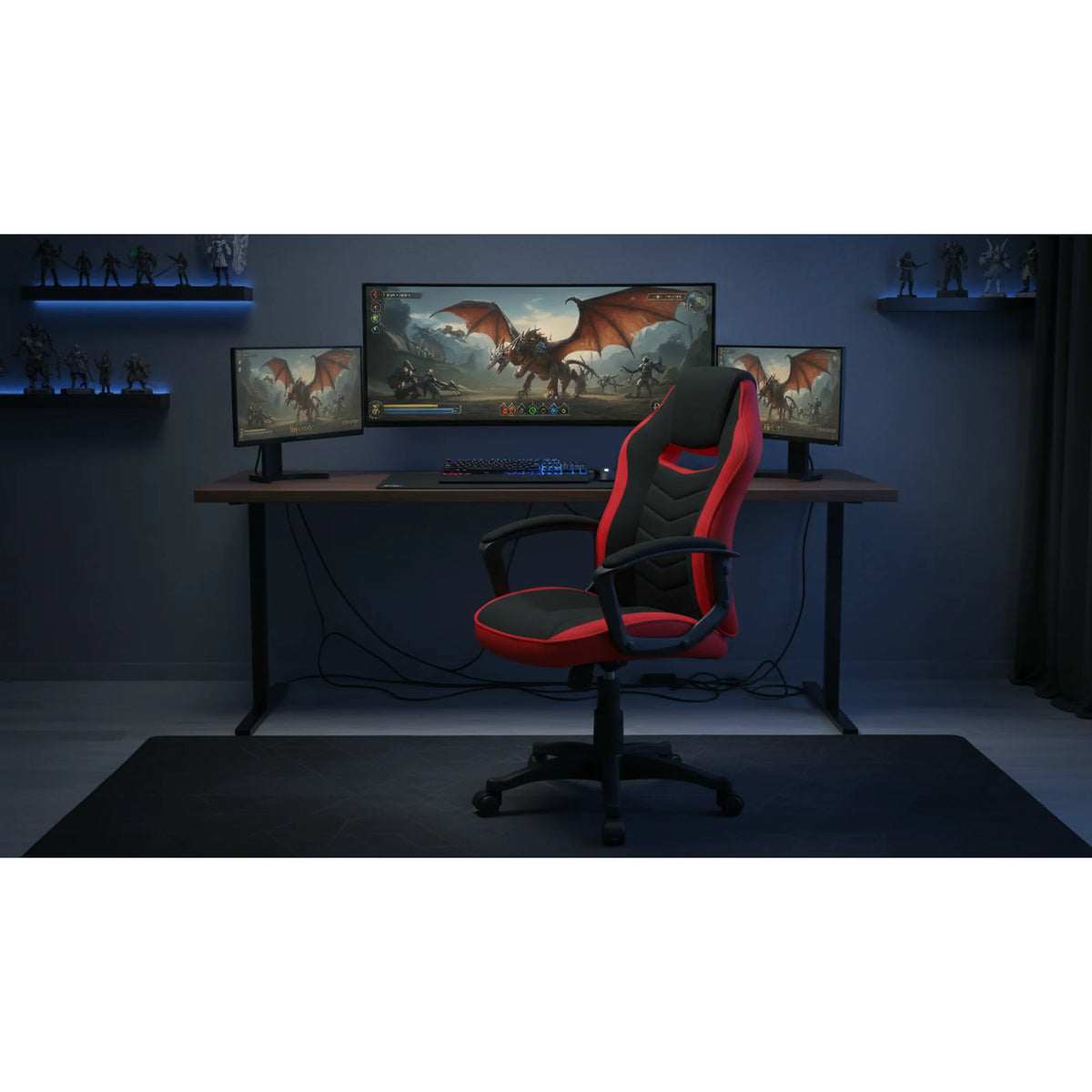 Scaun gaming CAMARO, negru/rosu, material textil, 59x49x106/116 cm