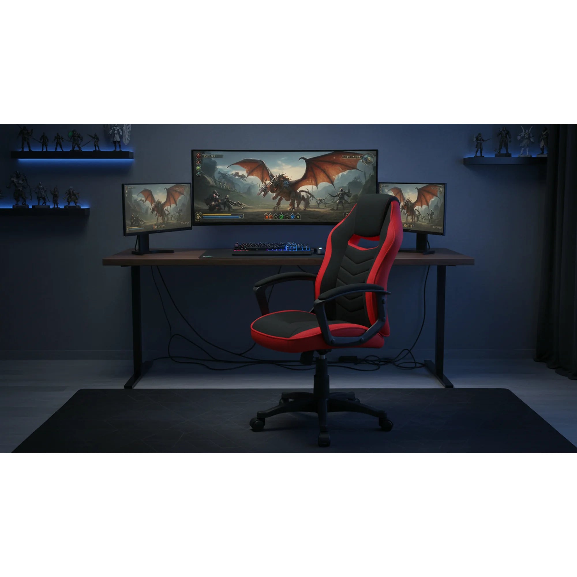 Scaun gaming CAMARO, negru/rosu, material textil, 59x49x106/116 cm