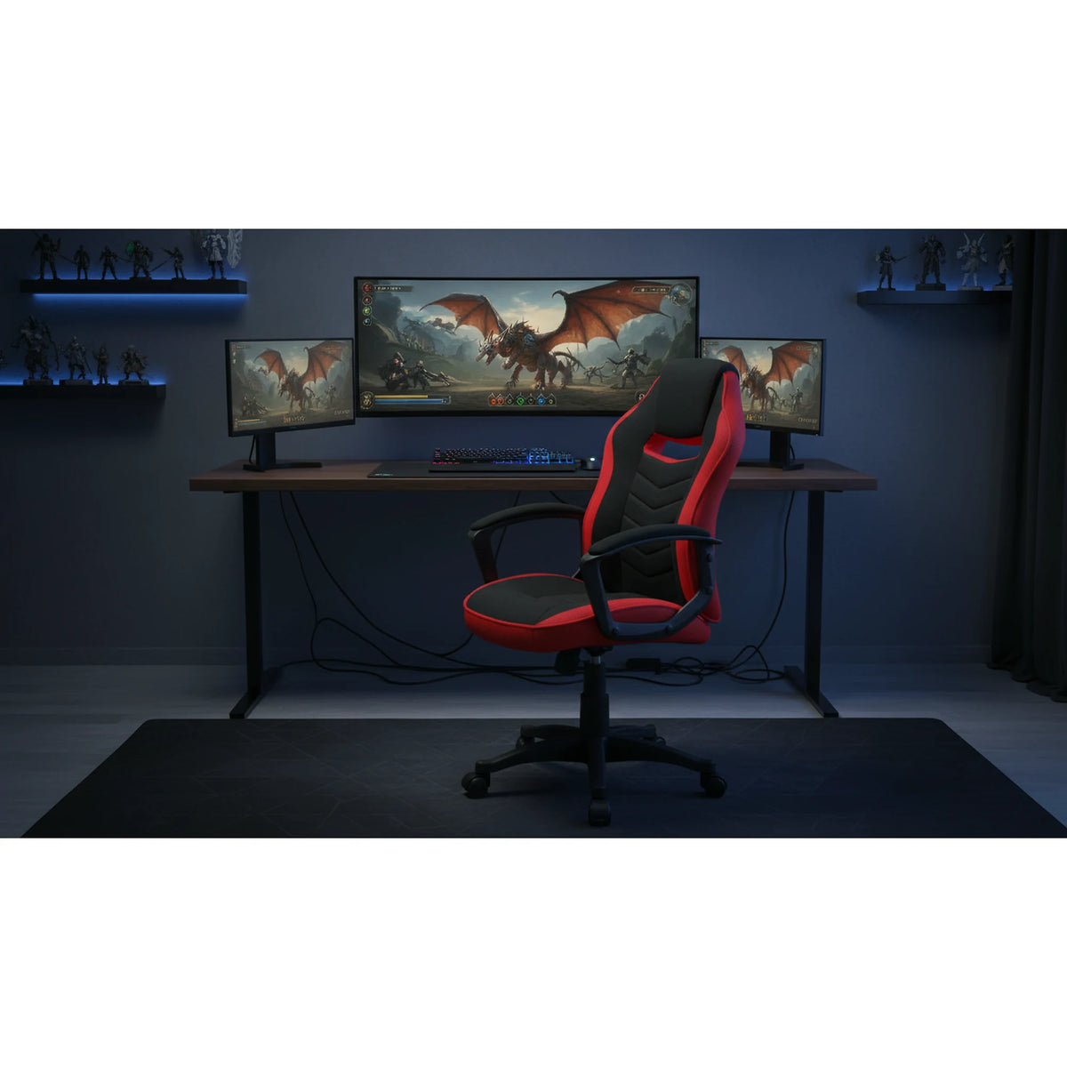 Scaun gaming CAMARO, negru/rosu, material textil, 59x49x106/116 cm