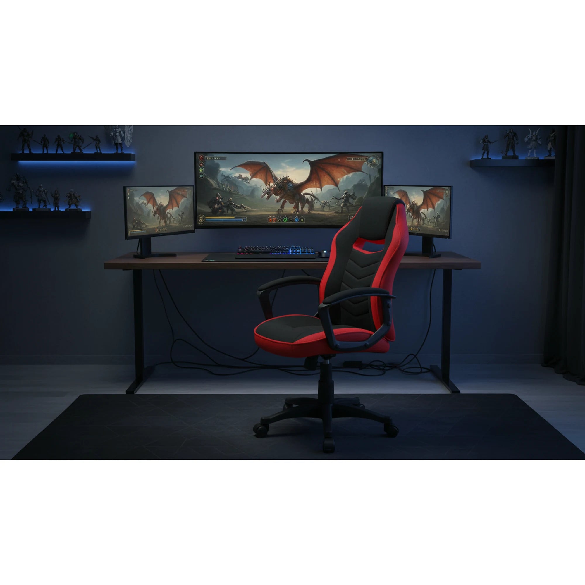 Scaun gaming CAMARO, negru/rosu, material textil, 59x49x106/116 cm