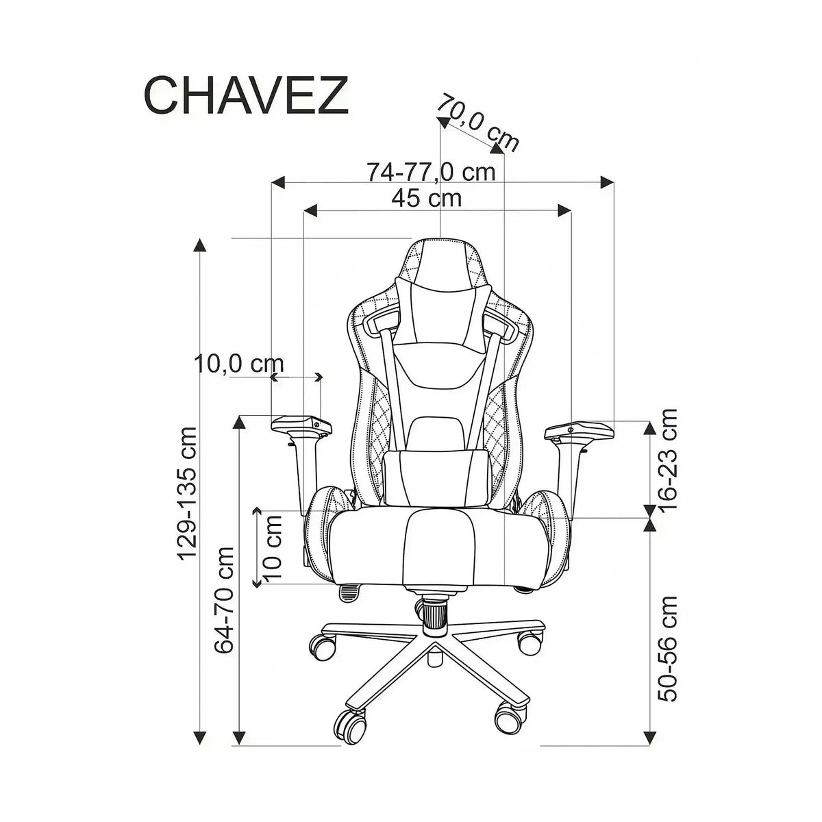 Scaun gaming CHAVEZ, negru, piele ecologica, 77x70x129/135 cm
