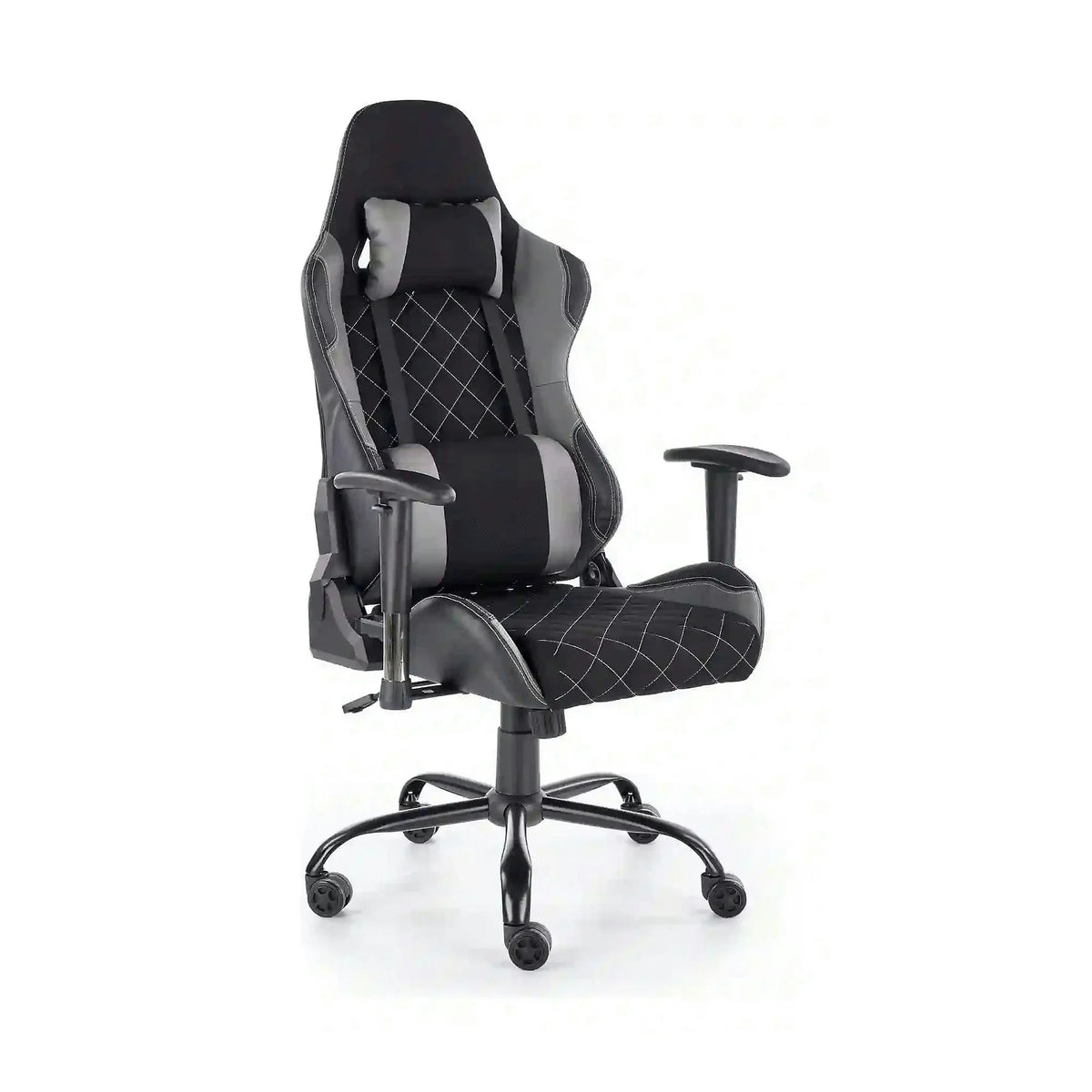 Scaun gaming DRAKE, negru/gri, stofa, 69x62x127/134 cm