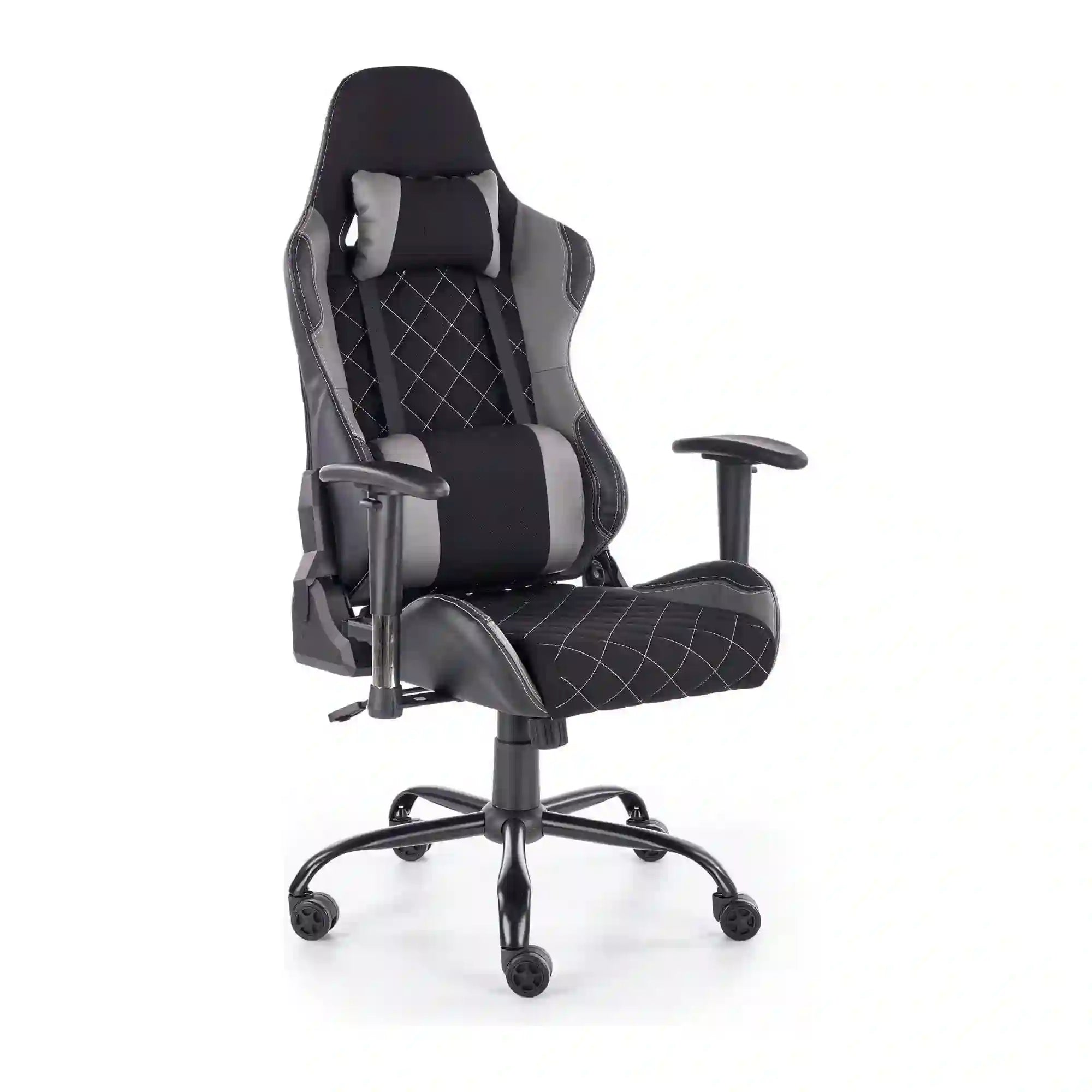 Scaun gaming DRAKE, negru/gri, stofa, 69x62x127/134 cm