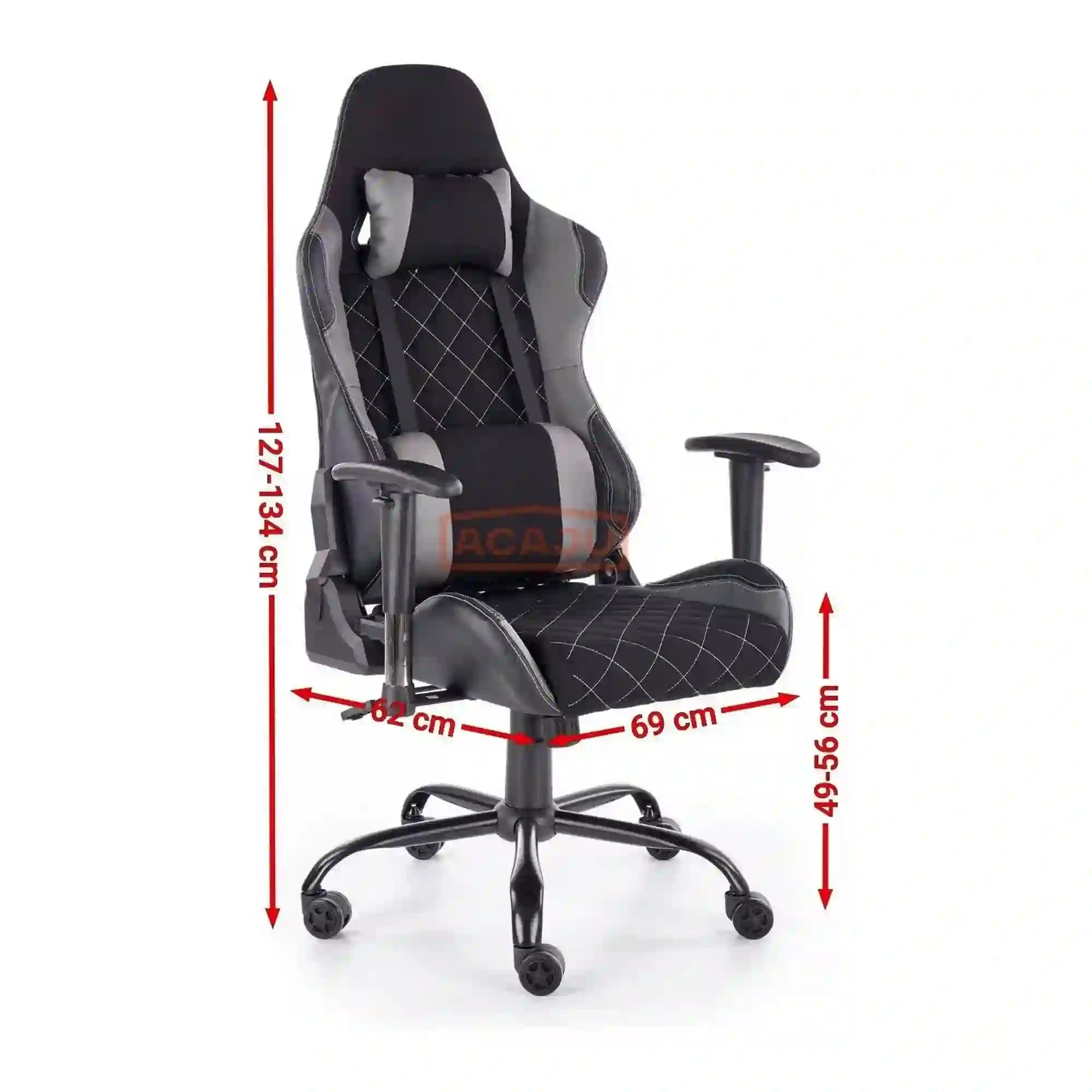 Scaun gaming DRAKE, negru/gri, stofa, 69x62x127/134 cm