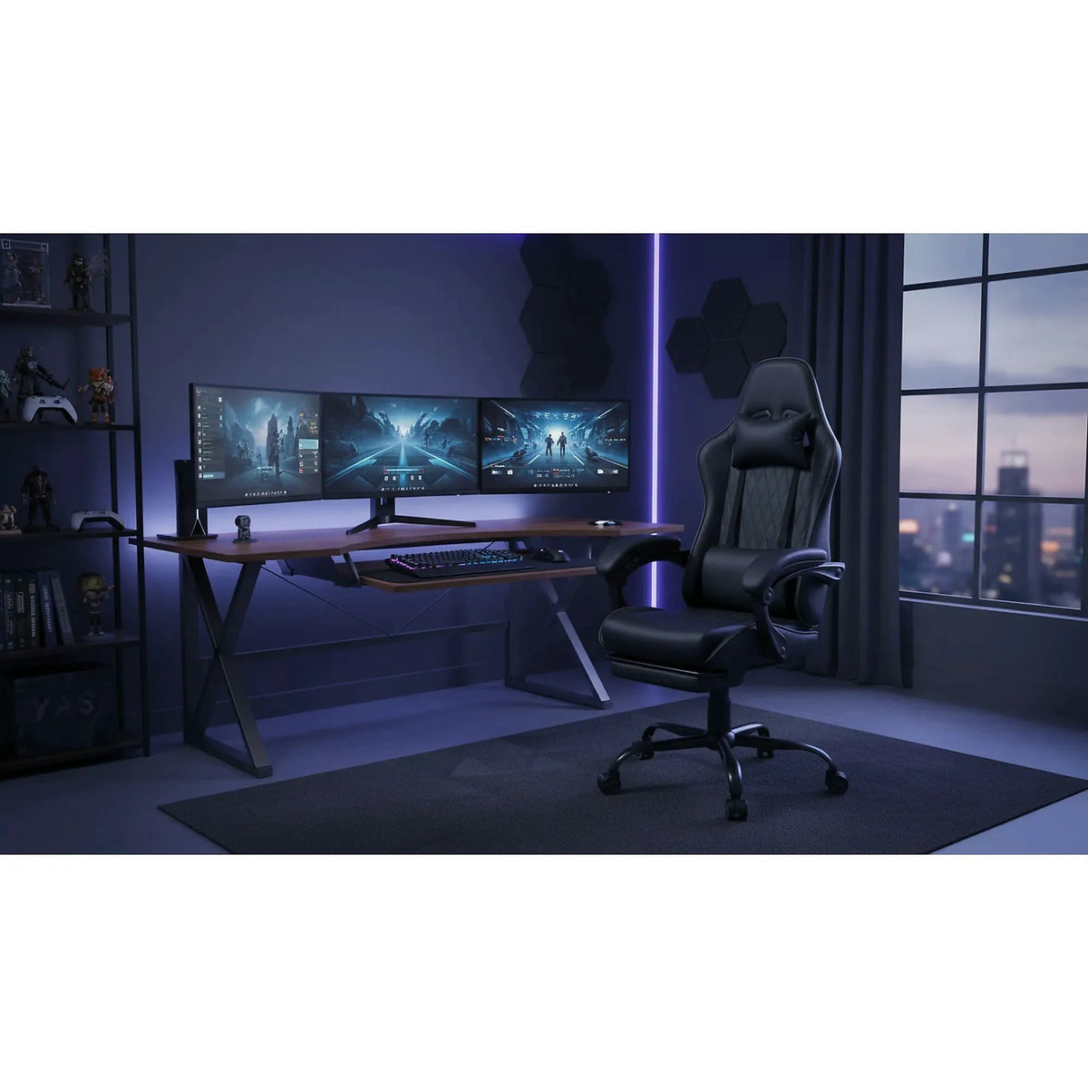 Scaun gaming IMPERIA, negru/alb, piele ecologica/metal, 64x64x104/116 cm