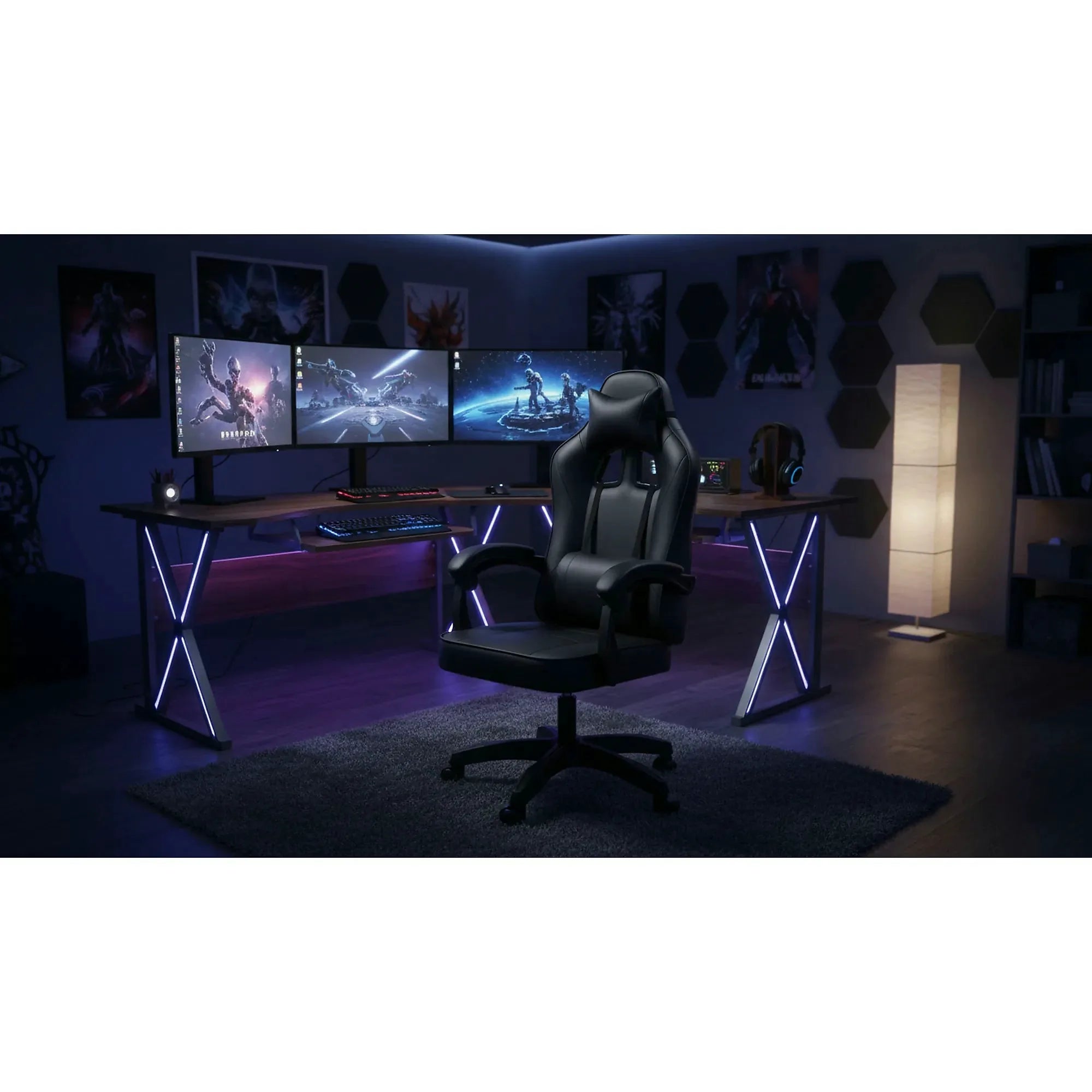 Scaun gaming IMPERIA, negru, piele ecologica/metal, 64x64x104/116 cm
